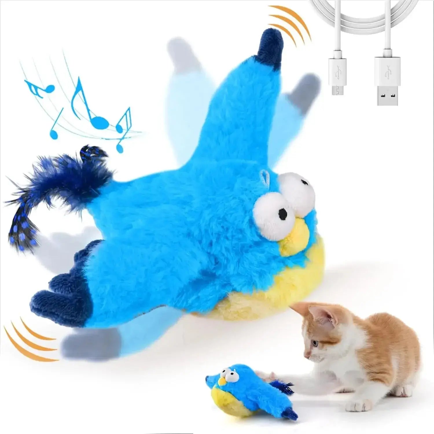 Interactive Cat Toys, Rechargeable Chirping Flapping Bird(no Flying) with Catnip for Indoor Cats, Touch Activated Plush Toys - FloofChonk
