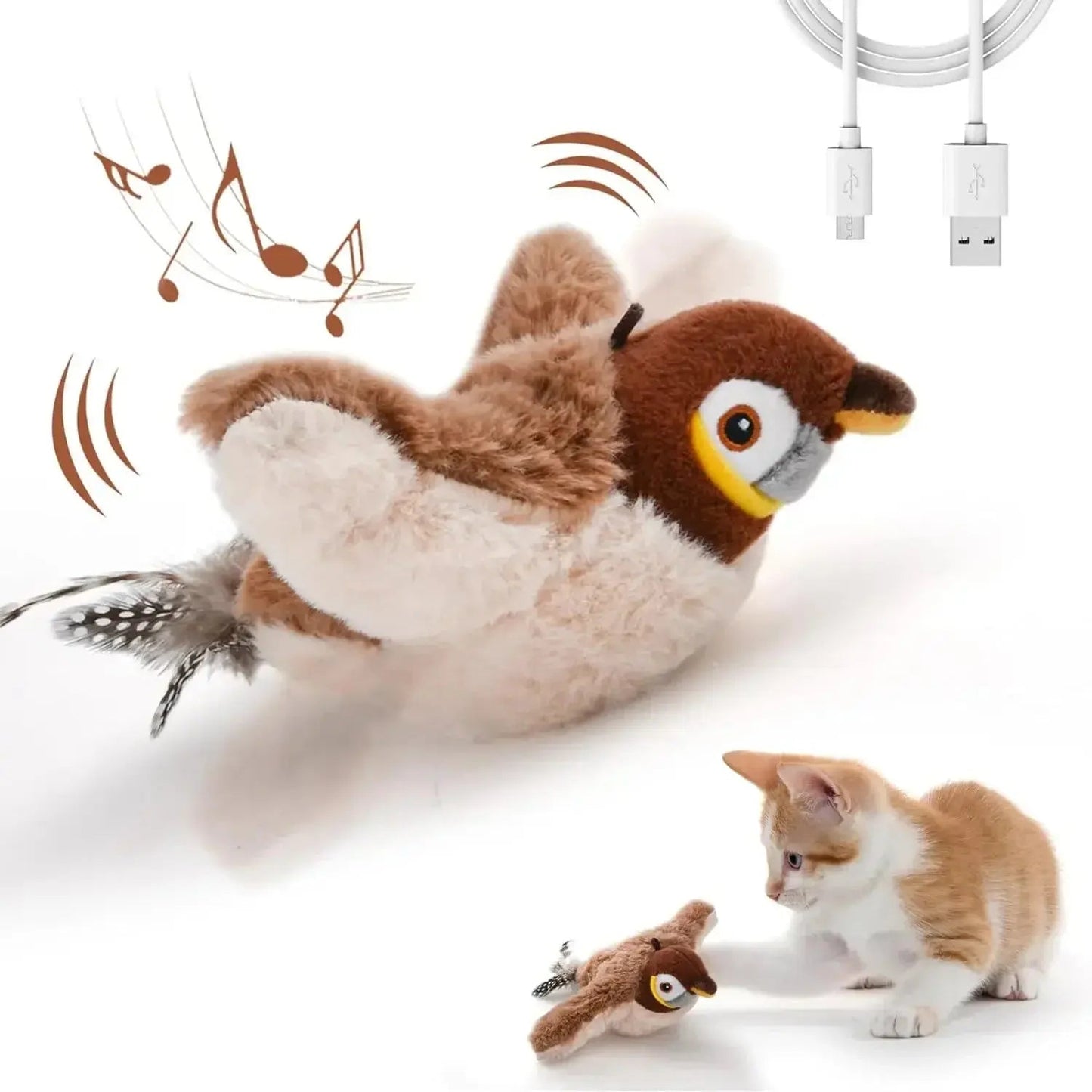 Interactive Cat Toys, Rechargeable Chirping Flapping Bird(no Flying) with Catnip for Indoor Cats, Touch Activated Plush Toys - FloofChonk