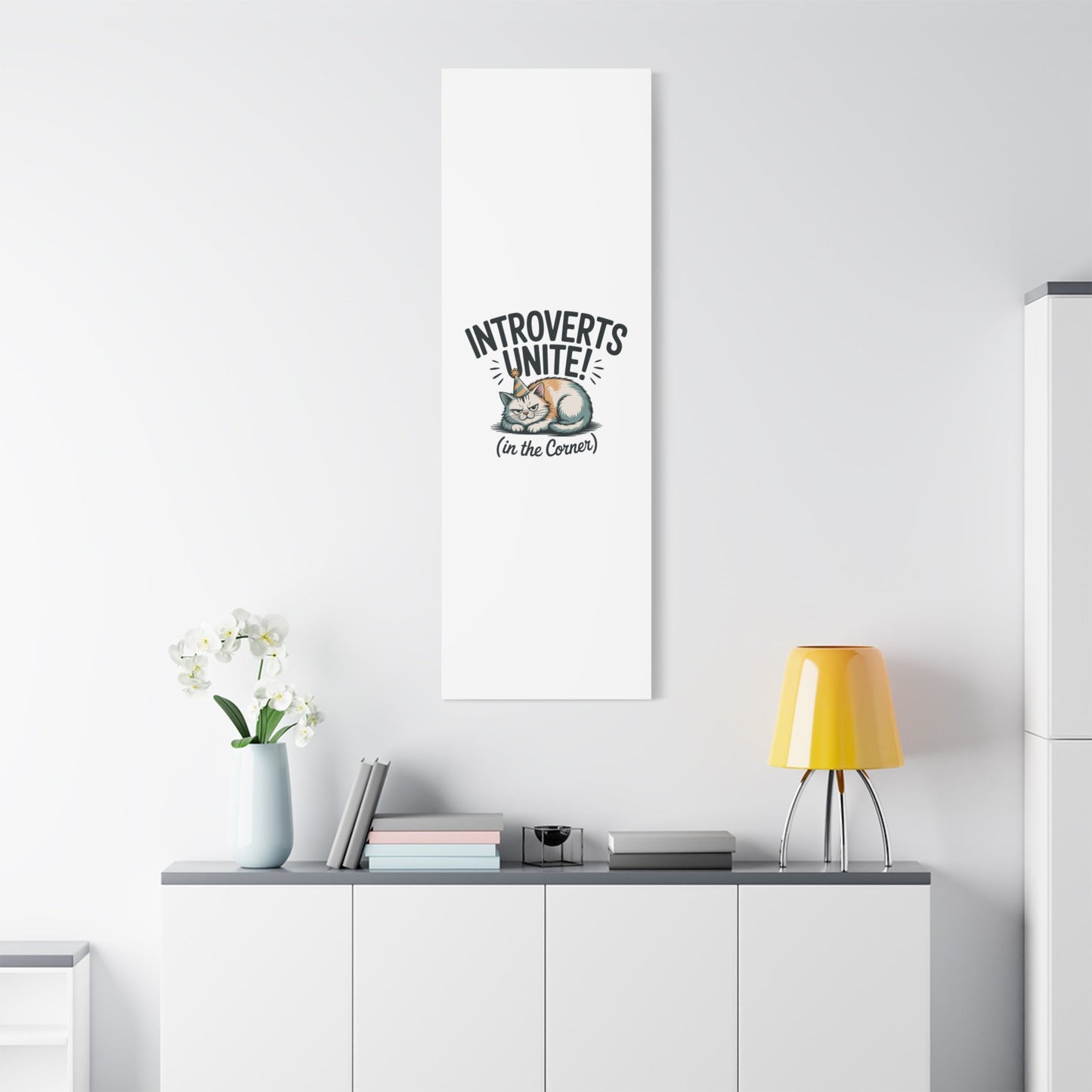 Introverts Unite (In the Corner) Matte Canvas | Funny Holiday Decor, Party Survival Humor - FloofChonk