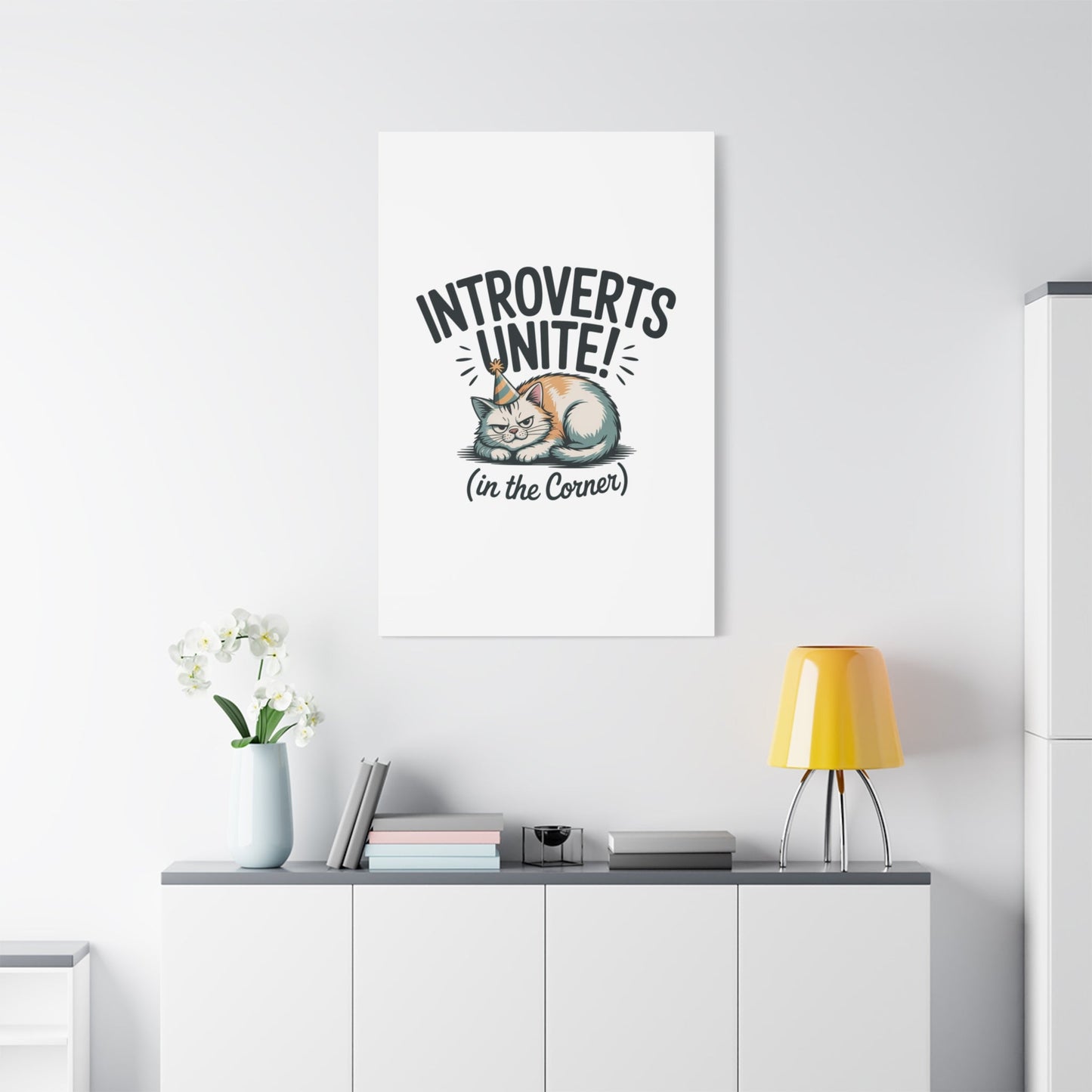 Introverts Unite (In the Corner) Matte Canvas | Funny Holiday Decor, Party Survival Humor - FloofChonk
