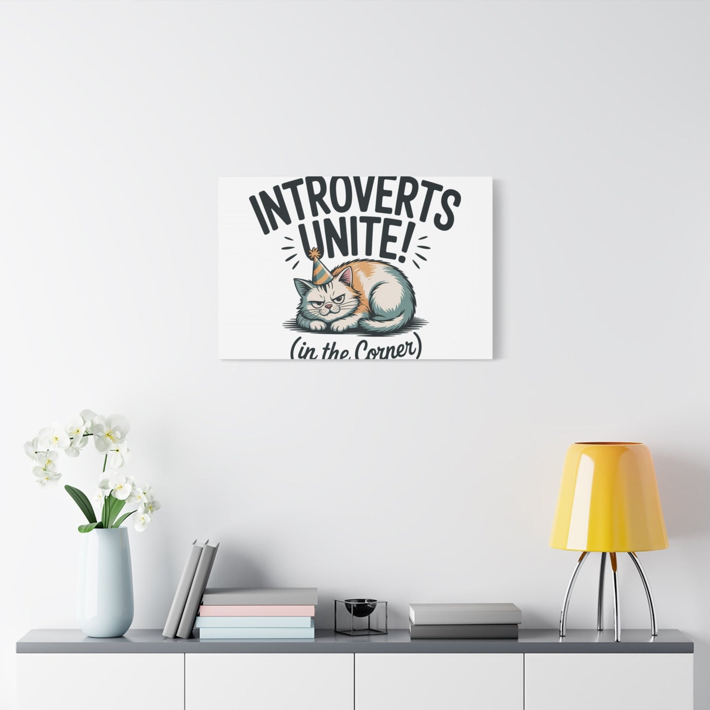 Introverts Unite (In the Corner) Matte Canvas | Funny Holiday Decor, Party Survival Humor - FloofChonk