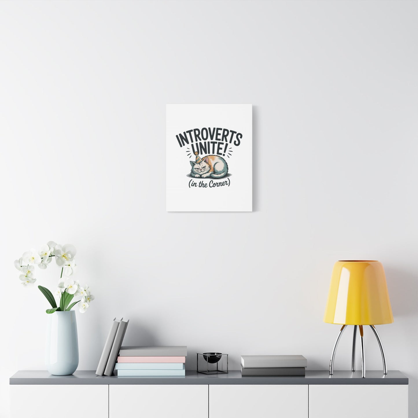 Introverts Unite (In the Corner) Matte Canvas | Funny Holiday Decor, Party Survival Humor - FloofChonk