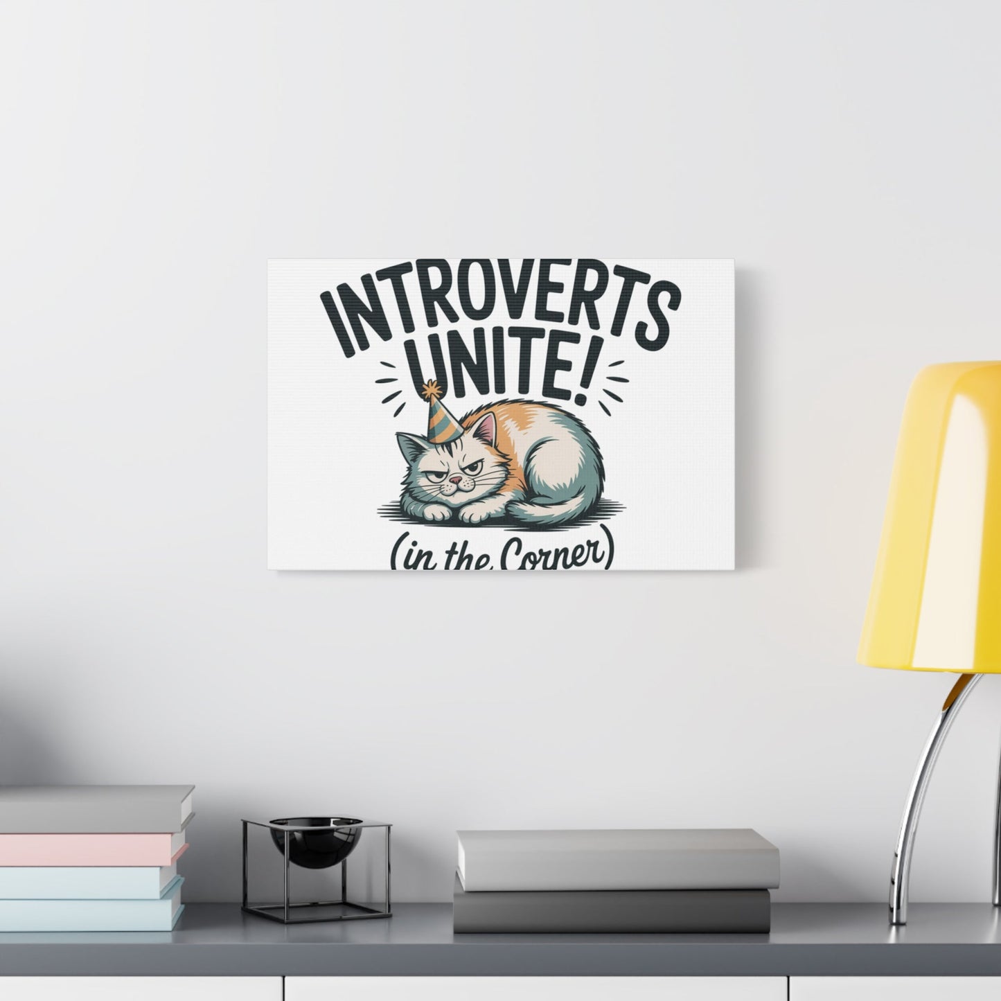 Introverts Unite (In the Corner) Matte Canvas | Funny Holiday Decor, Party Survival Humor - FloofChonk