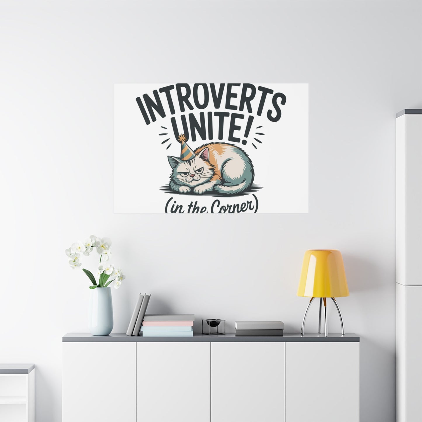 Introverts Unite (In the Corner) Matte Canvas | Funny Holiday Decor, Party Survival Humor - FloofChonk