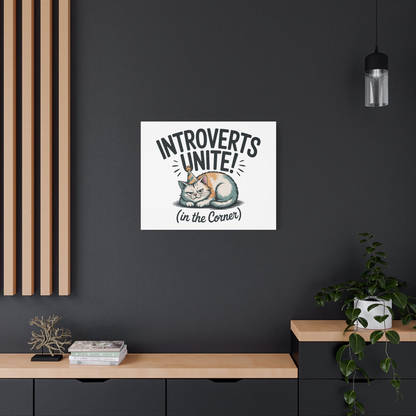 Introverts Unite (In the Corner) Matte Canvas | Funny Holiday Decor, Party Survival Humor - FloofChonk