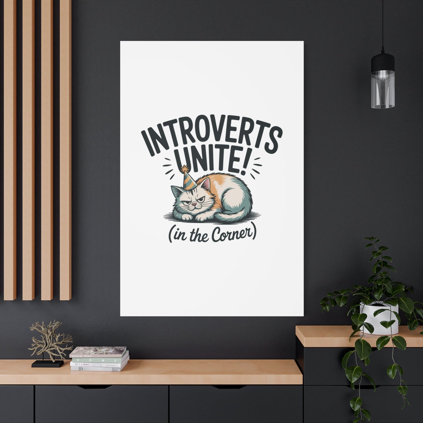 Introverts Unite (In the Corner) Matte Canvas | Funny Holiday Decor, Party Survival Humor - FloofChonk