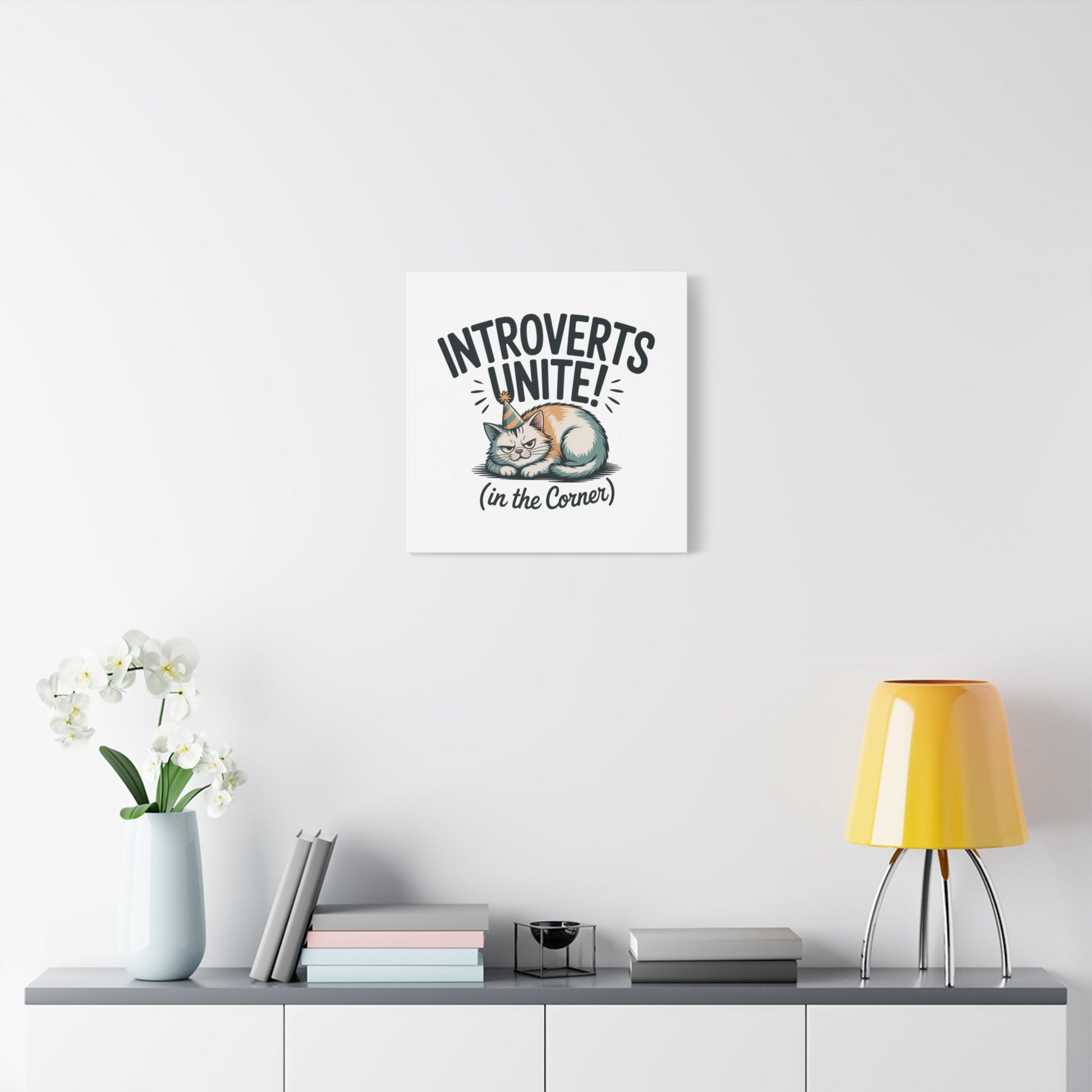 Introverts Unite (In the Corner) Matte Canvas | Funny Holiday Decor, Party Survival Humor - FloofChonk