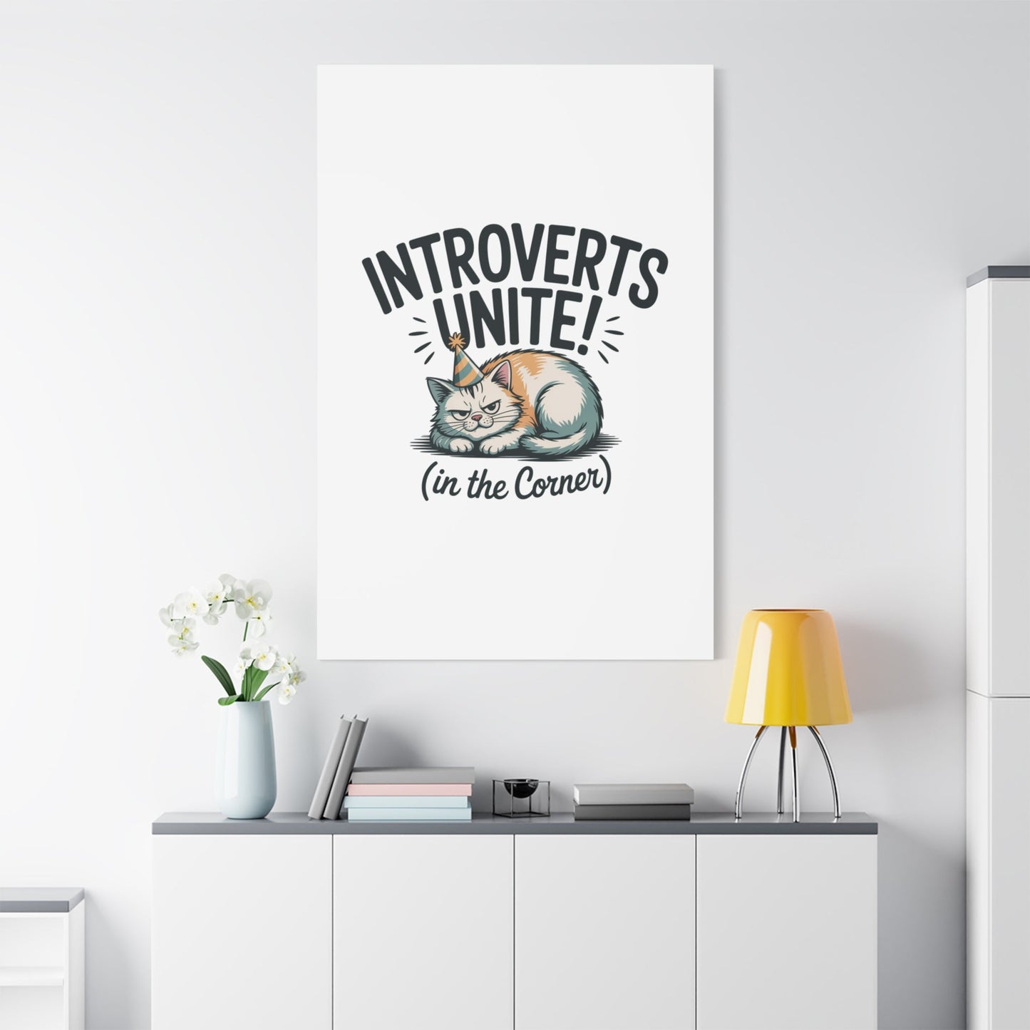 Introverts Unite (In the Corner) Matte Canvas | Funny Holiday Decor, Party Survival Humor - FloofChonk