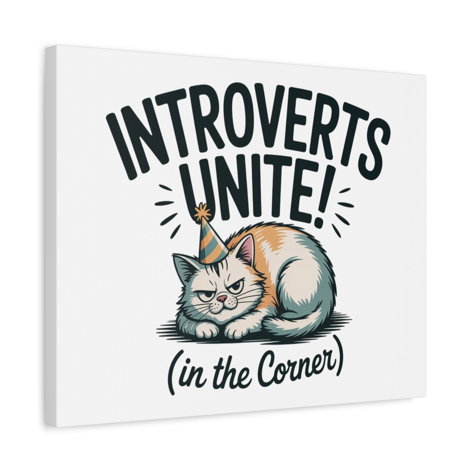 Introverts Unite (In the Corner) Matte Canvas | Funny Holiday Decor, Party Survival Humor - FloofChonk