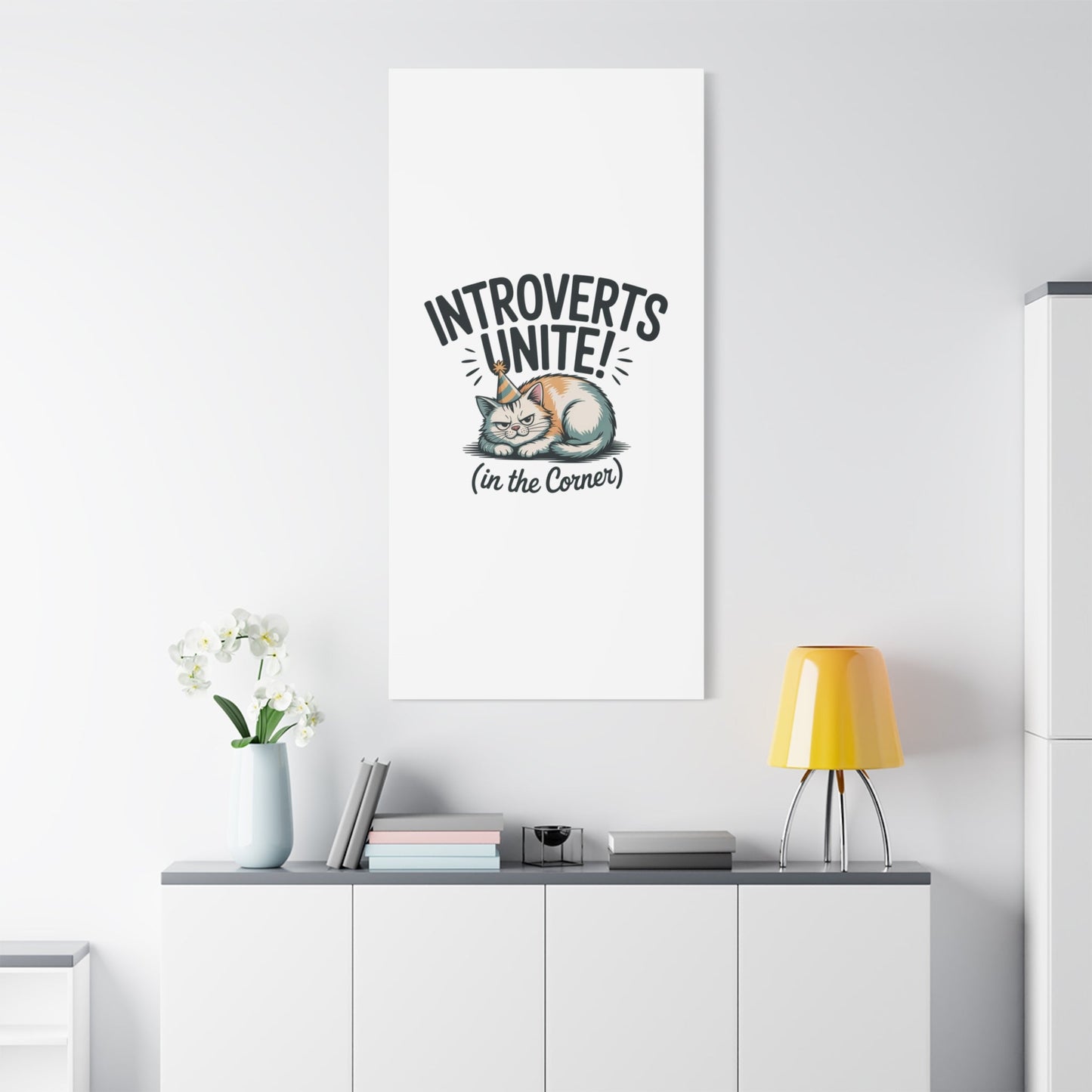 Introverts Unite (In the Corner) Matte Canvas | Funny Holiday Decor, Party Survival Humor - FloofChonk
