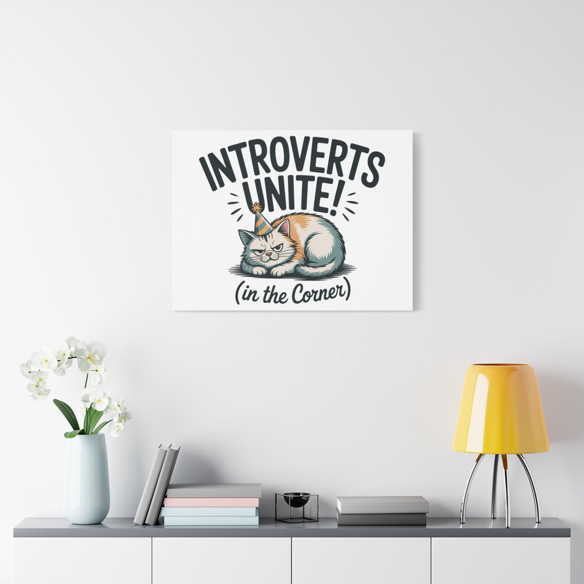 Introverts Unite (In the Corner) Matte Canvas | Funny Holiday Decor, Party Survival Humor - FloofChonk