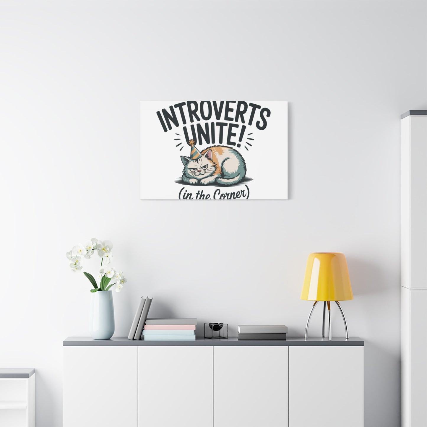 Introverts Unite (In the Corner) Matte Canvas | Funny Holiday Decor, Party Survival Humor - FloofChonk
