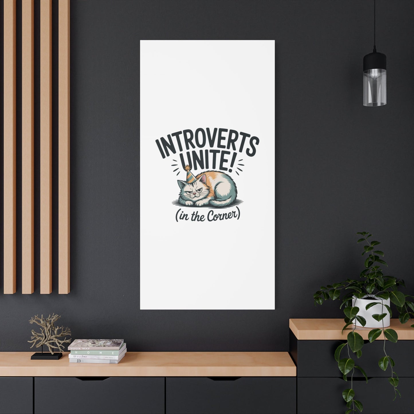 Introverts Unite (In the Corner) Matte Canvas | Funny Holiday Decor, Party Survival Humor - FloofChonk