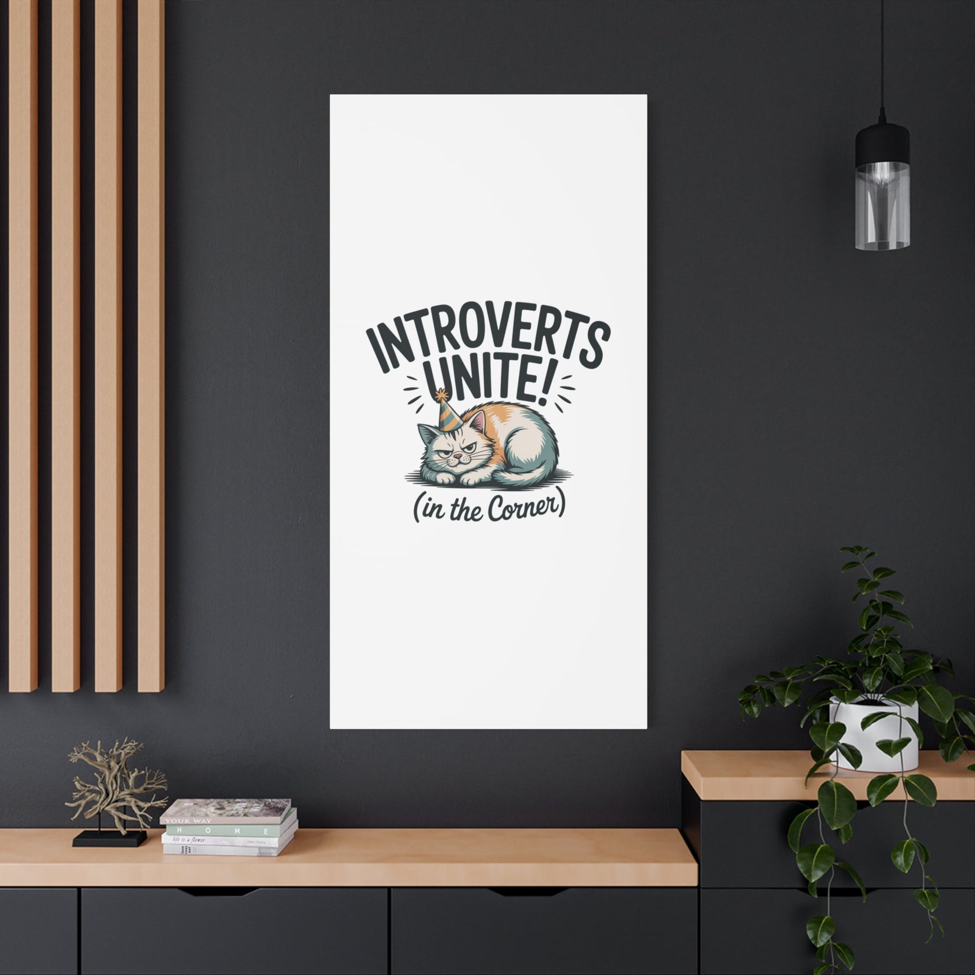 Introverts Unite (In the Corner) Matte Canvas | Funny Holiday Decor, Party Survival Humor - FloofChonk