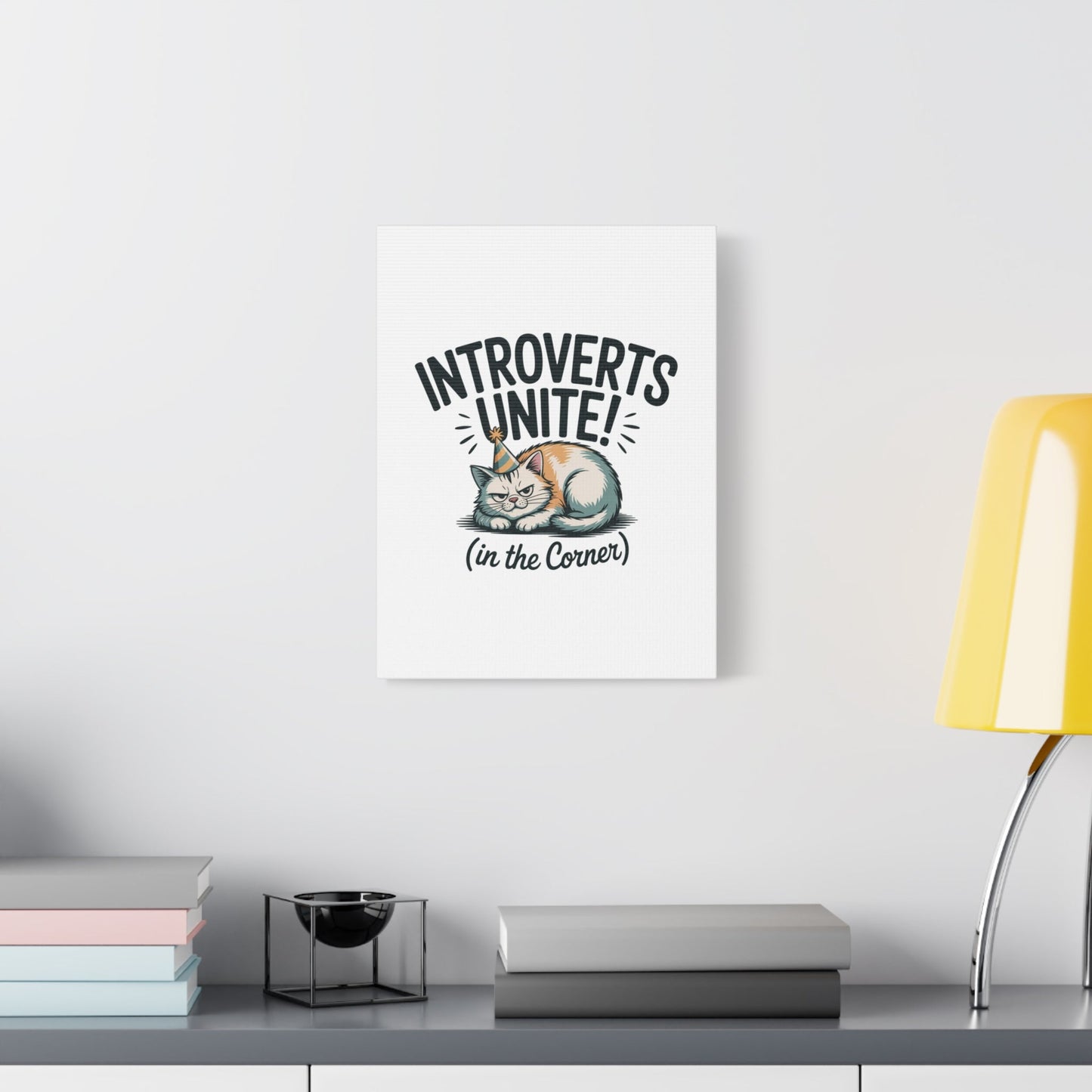 Introverts Unite (In the Corner) Matte Canvas | Funny Holiday Decor, Party Survival Humor - FloofChonk