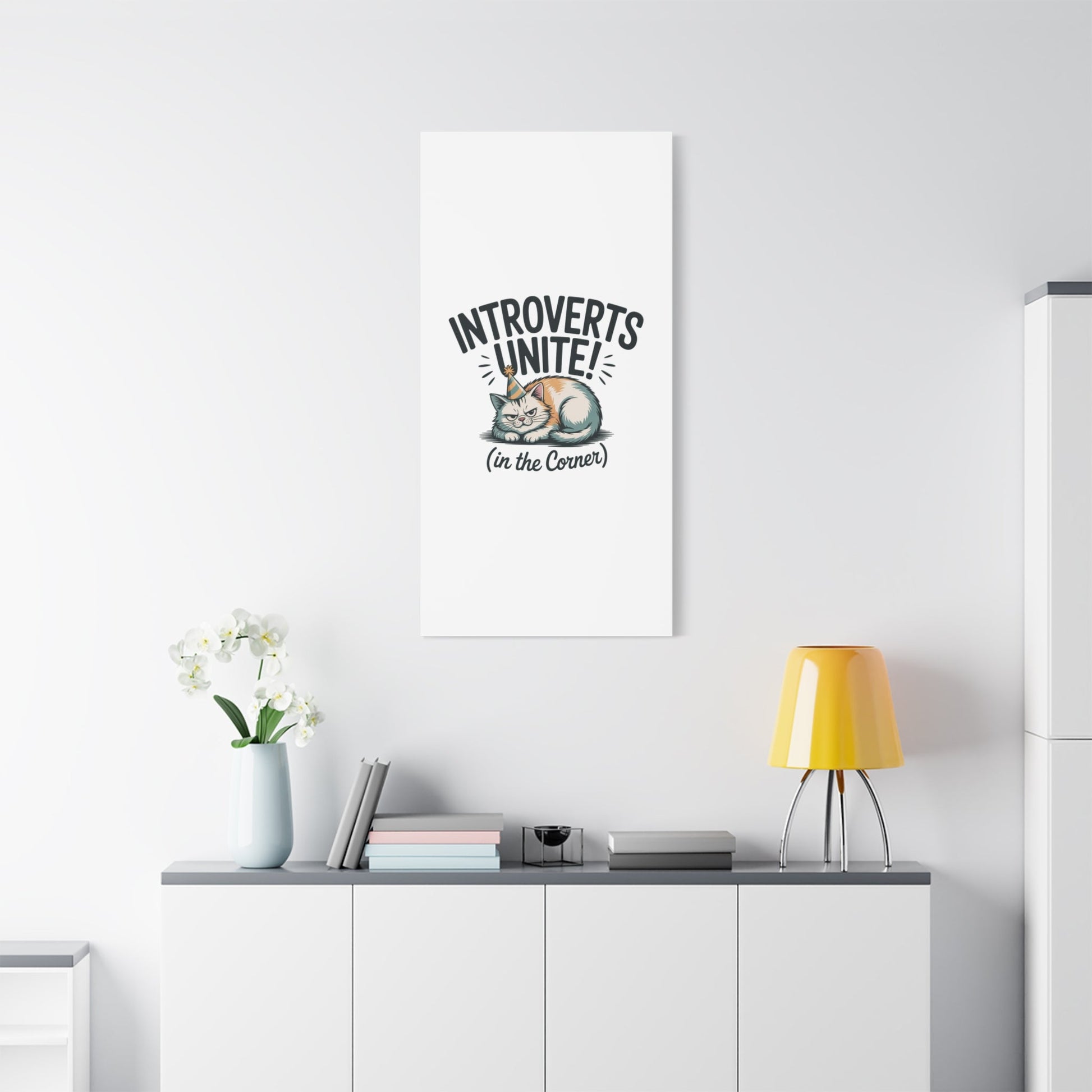 Introverts Unite (In the Corner) Matte Canvas | Funny Holiday Decor, Party Survival Humor - FloofChonk