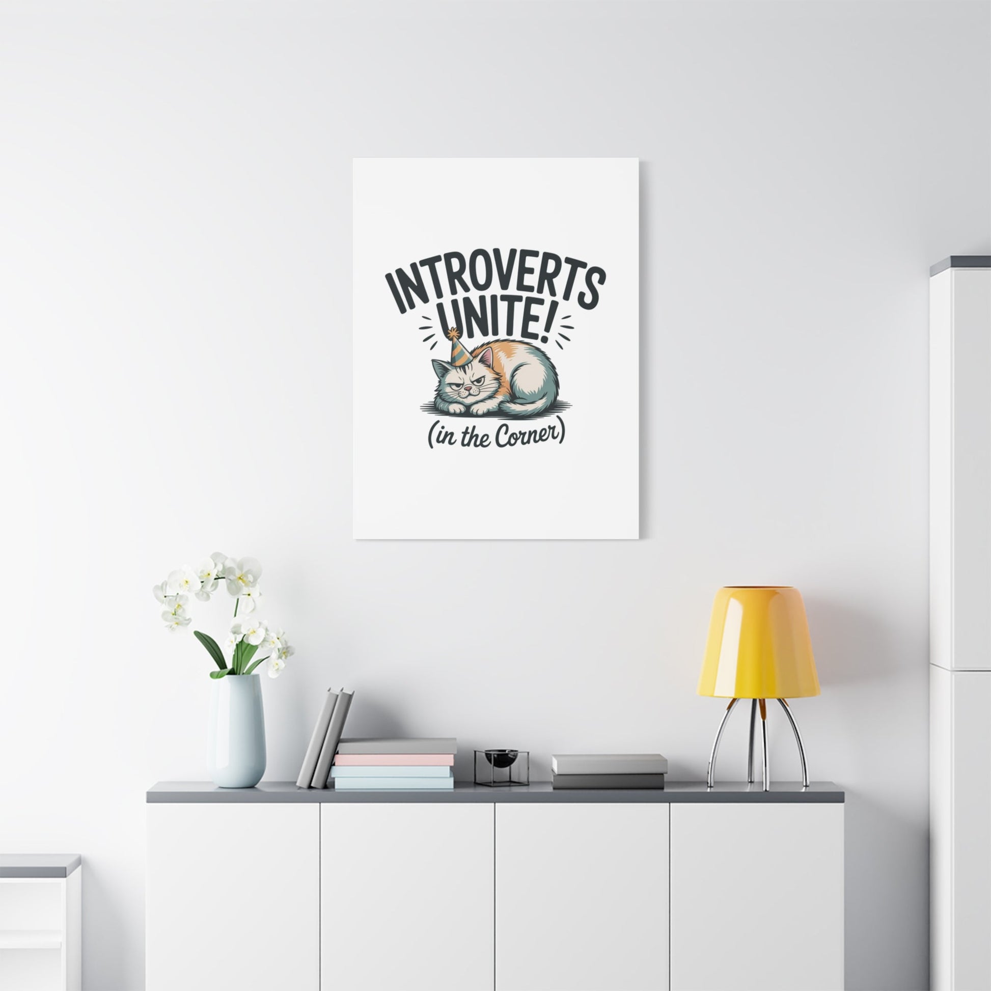 Introverts Unite (In the Corner) Matte Canvas | Funny Holiday Decor, Party Survival Humor - FloofChonk