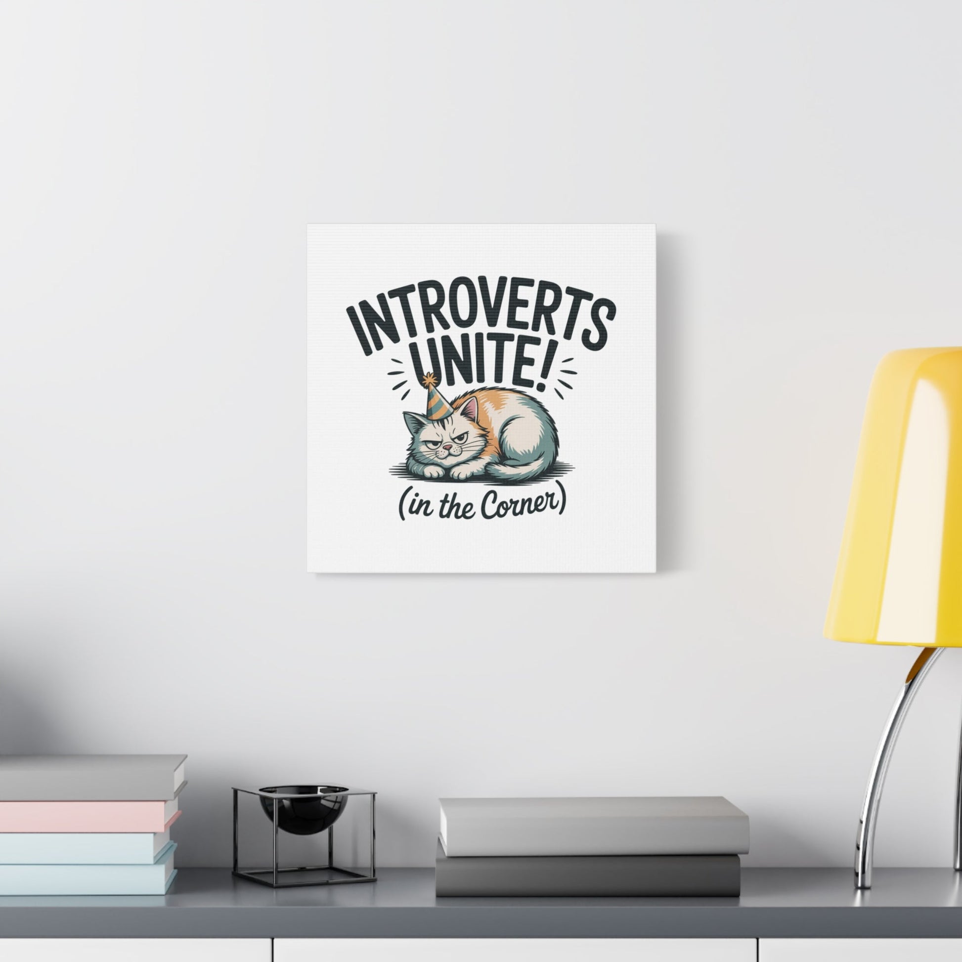 Introverts Unite (In the Corner) Matte Canvas | Funny Holiday Decor, Party Survival Humor - FloofChonk