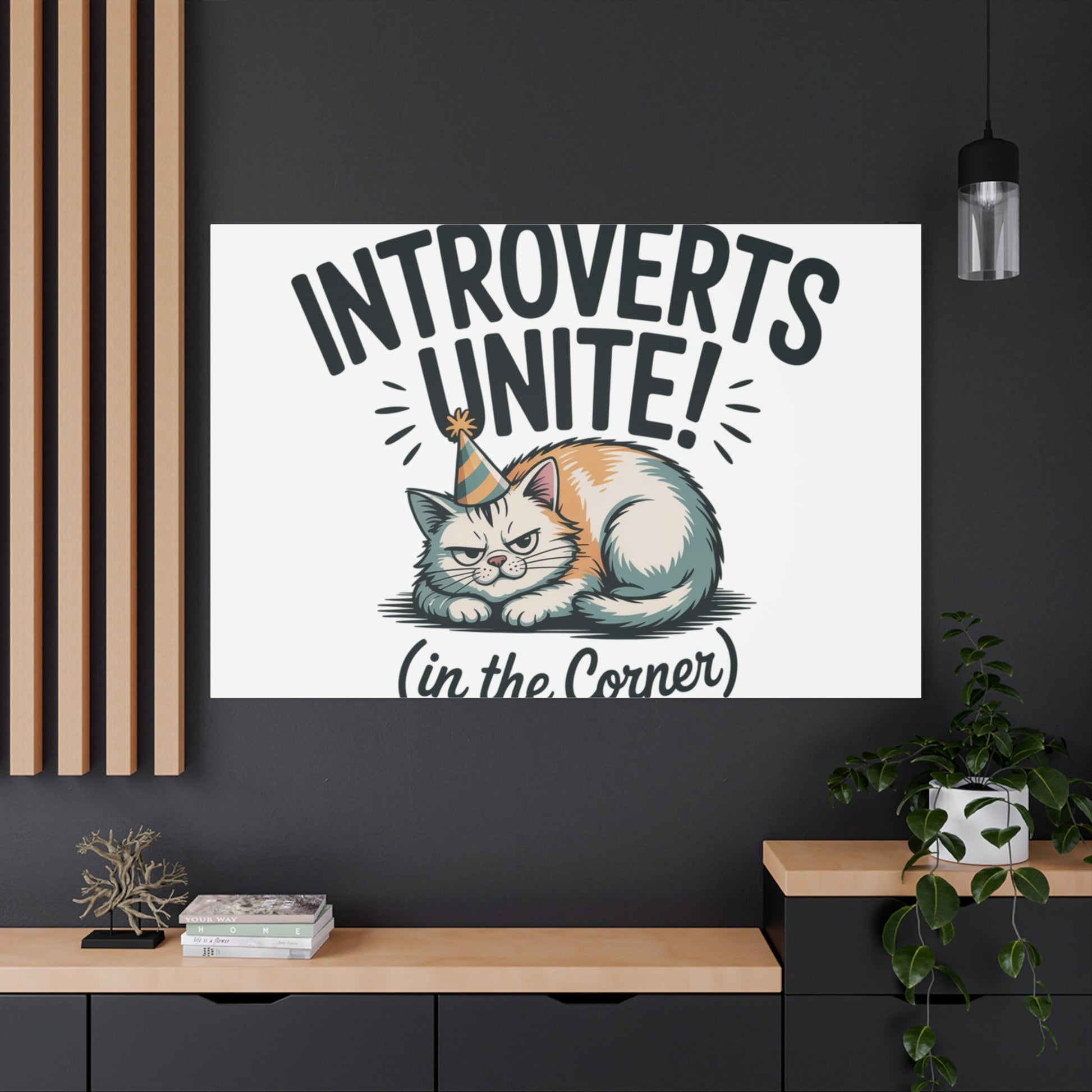 Introverts Unite (In the Corner) Matte Canvas | Funny Holiday Decor, Party Survival Humor - FloofChonk