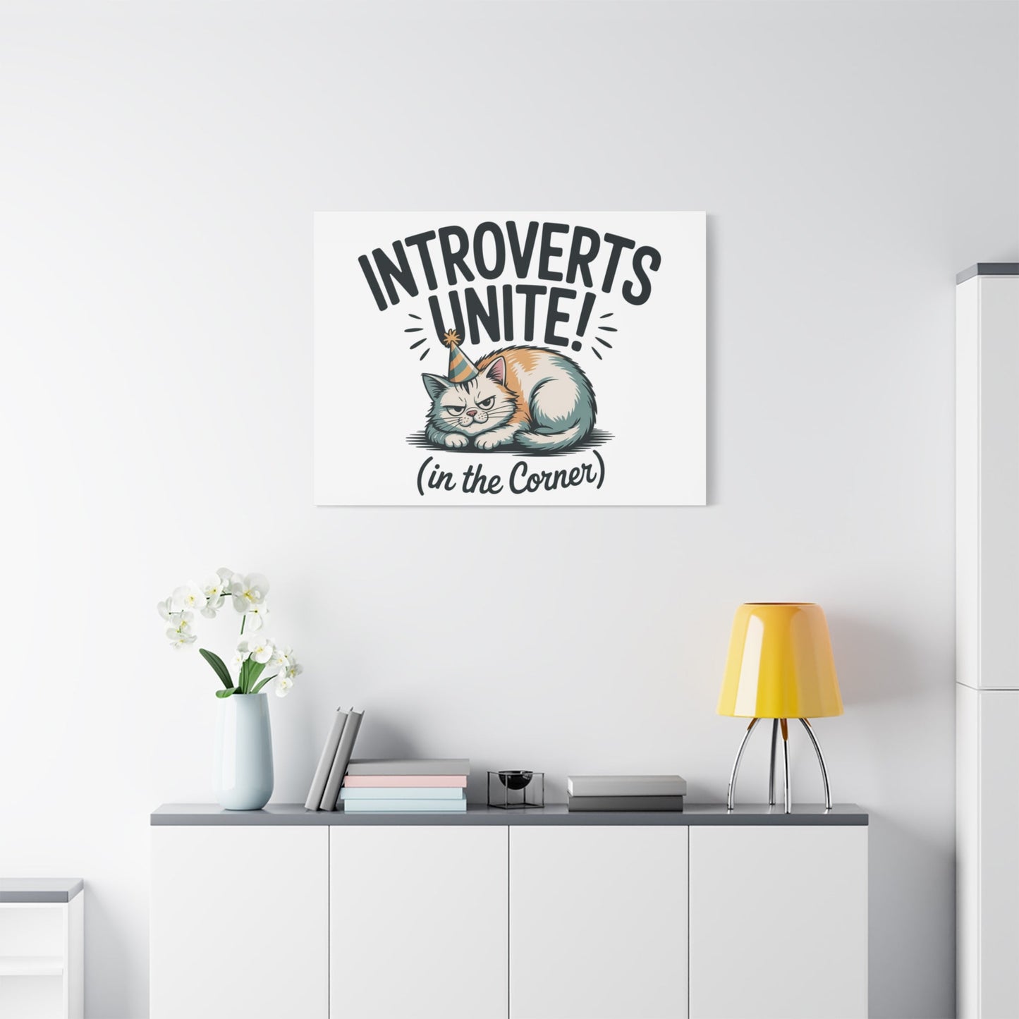 Introverts Unite (In the Corner) Matte Canvas | Funny Holiday Decor, Party Survival Humor - FloofChonk