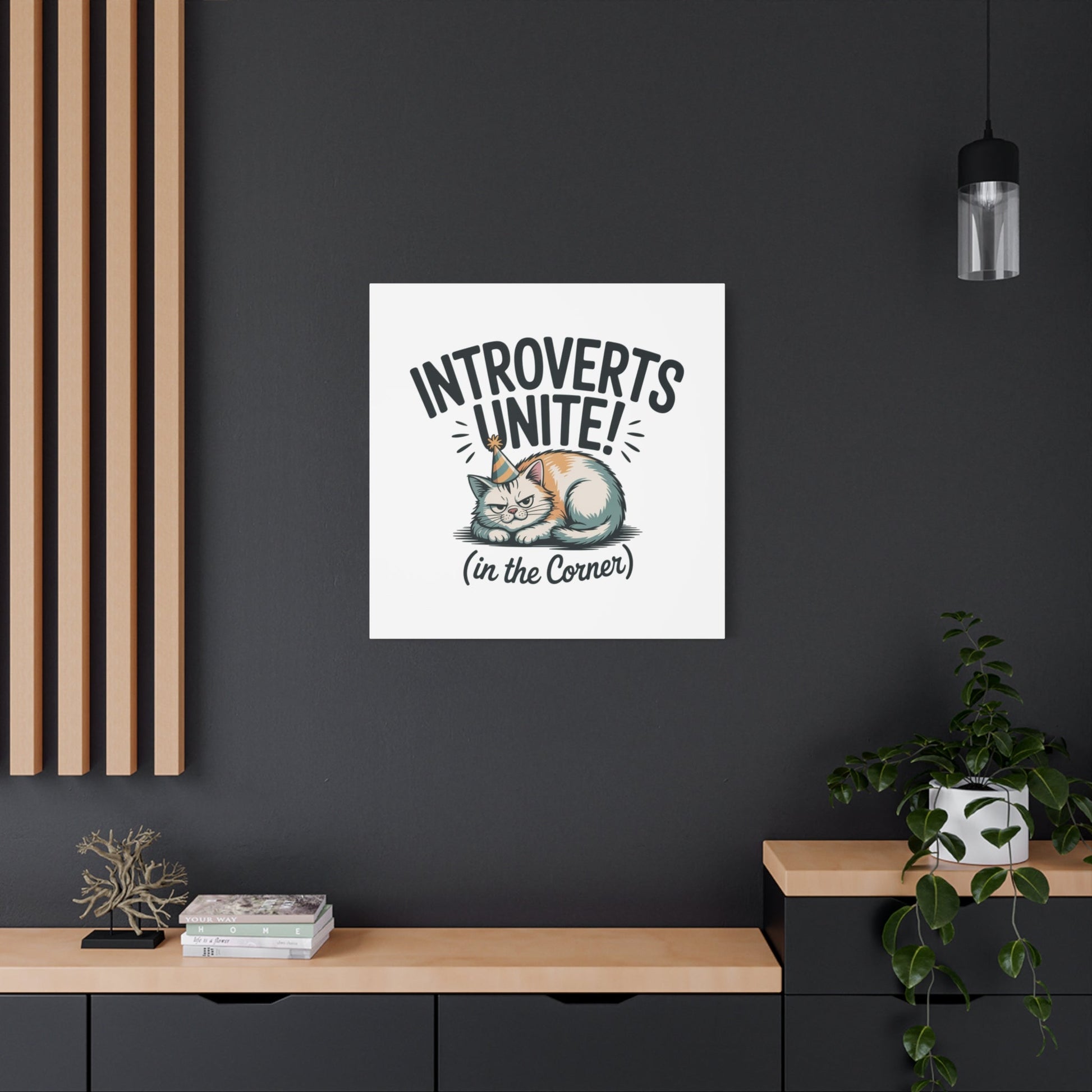 Introverts Unite (In the Corner) Matte Canvas | Funny Holiday Decor, Party Survival Humor - FloofChonk