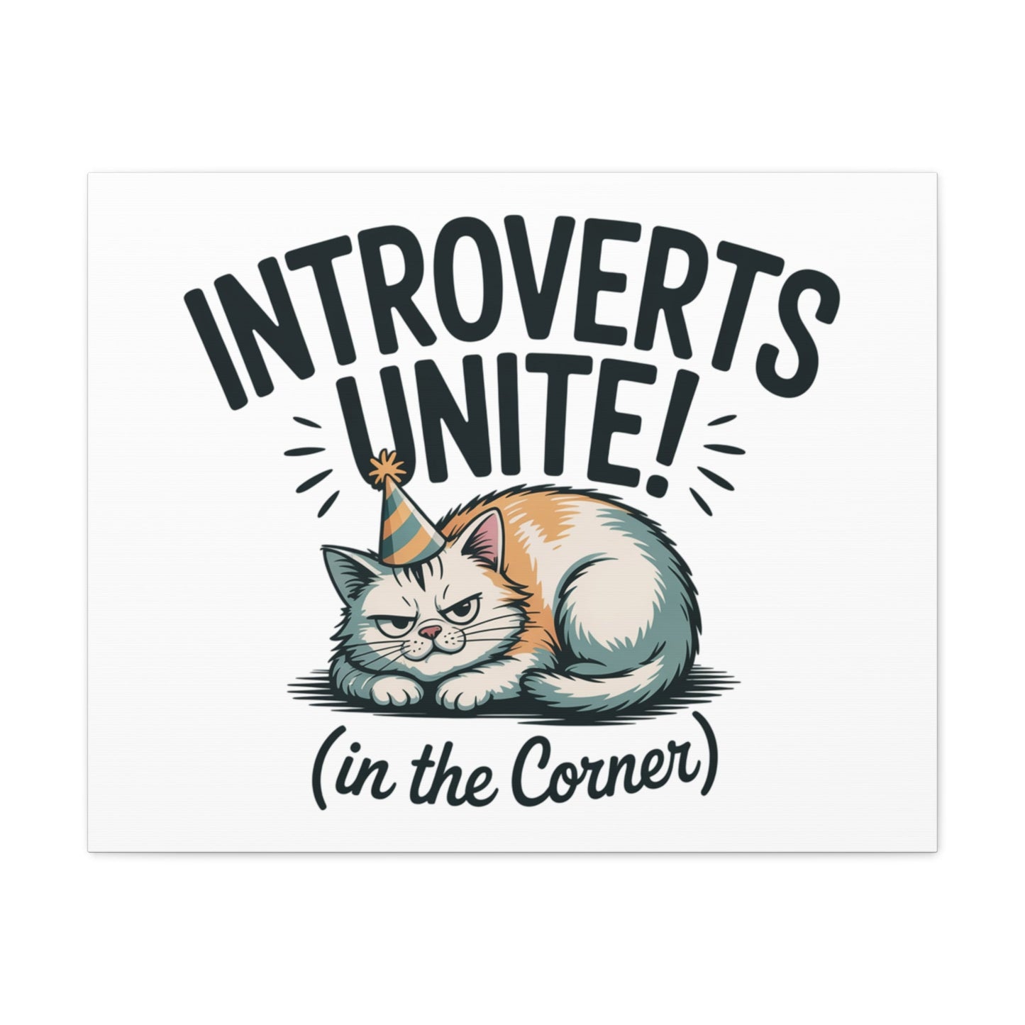 Introverts Unite (In the Corner) Matte Canvas | Funny Holiday Decor, Party Survival Humor - FloofChonk