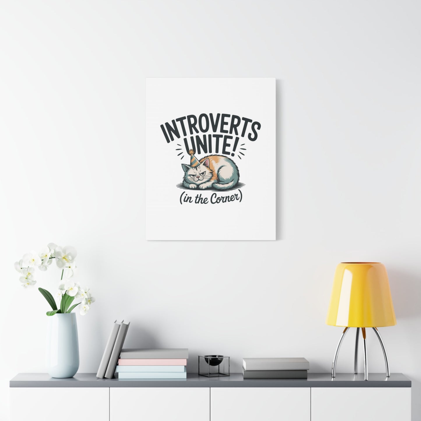 Introverts Unite (In the Corner) Matte Canvas | Funny Holiday Decor, Party Survival Humor - FloofChonk