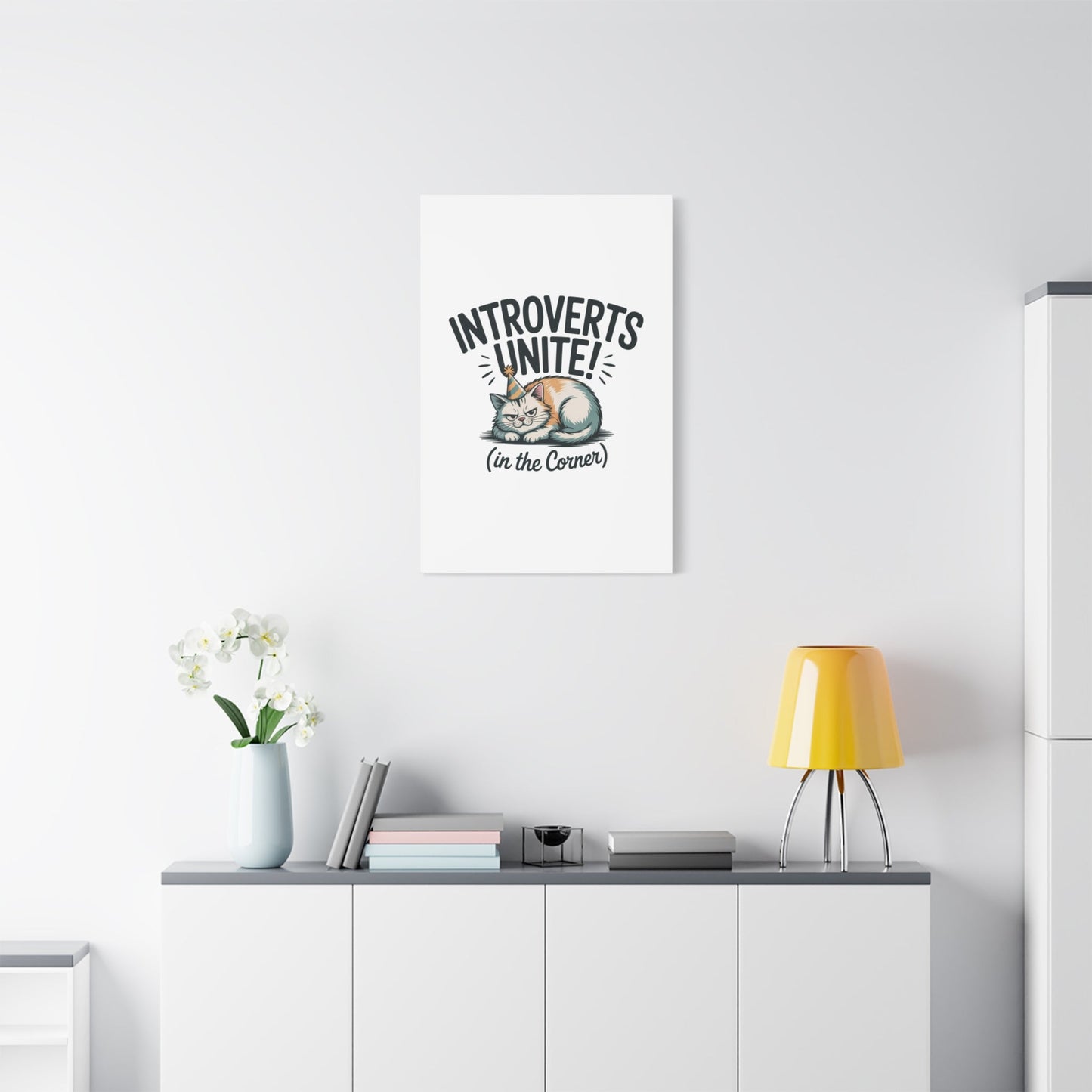 Introverts Unite (In the Corner) Matte Canvas | Funny Holiday Decor, Party Survival Humor - FloofChonk