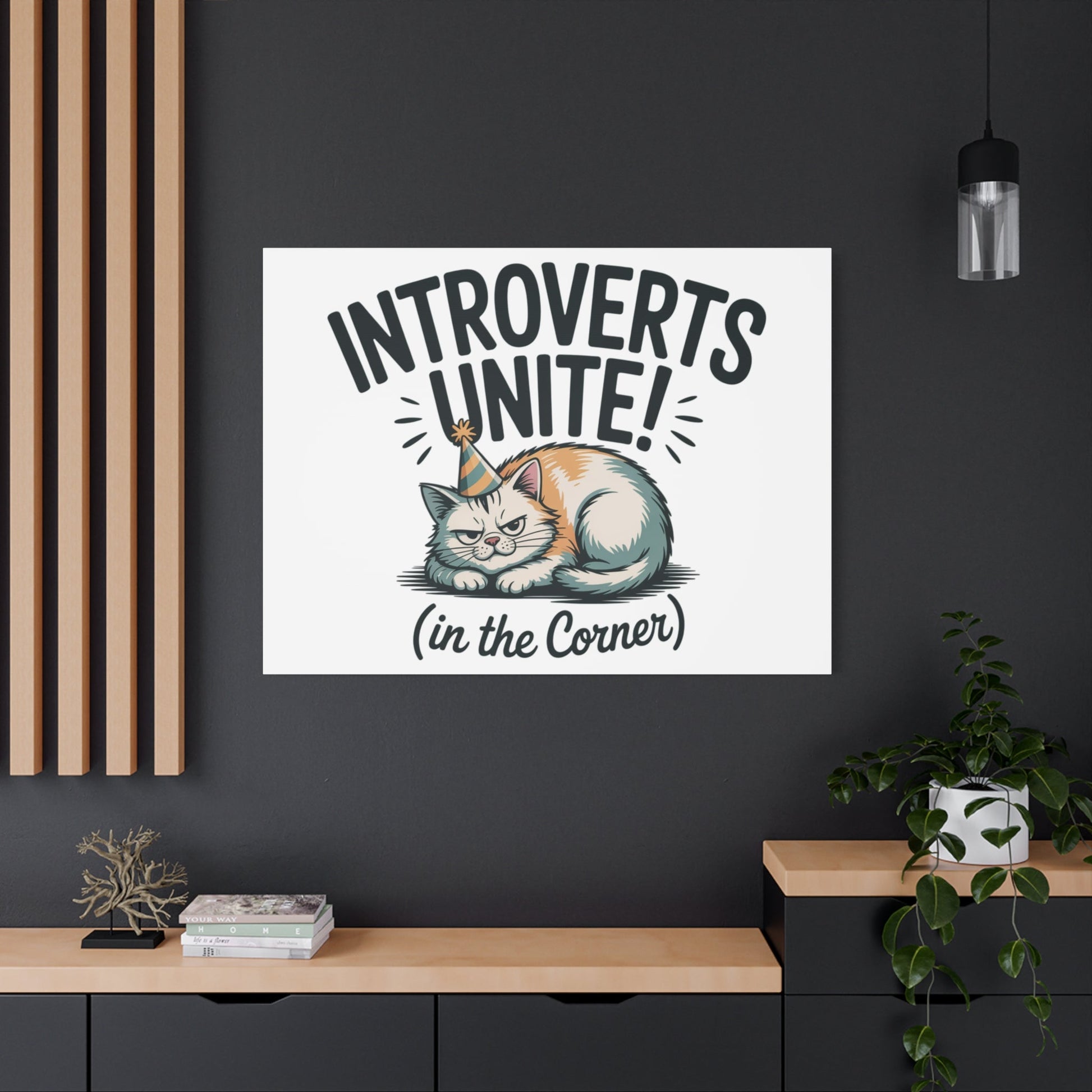 Introverts Unite (In the Corner) Matte Canvas | Funny Holiday Decor, Party Survival Humor - FloofChonk
