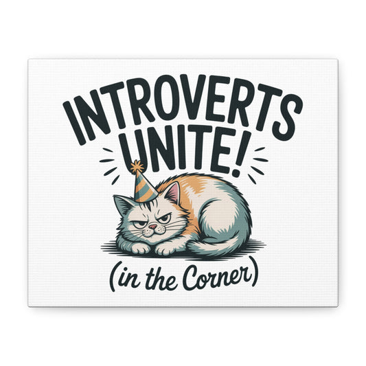 Introverts Unite (In the Corner) Matte Canvas | Funny Holiday Decor, Party Survival Humor - FloofChonk