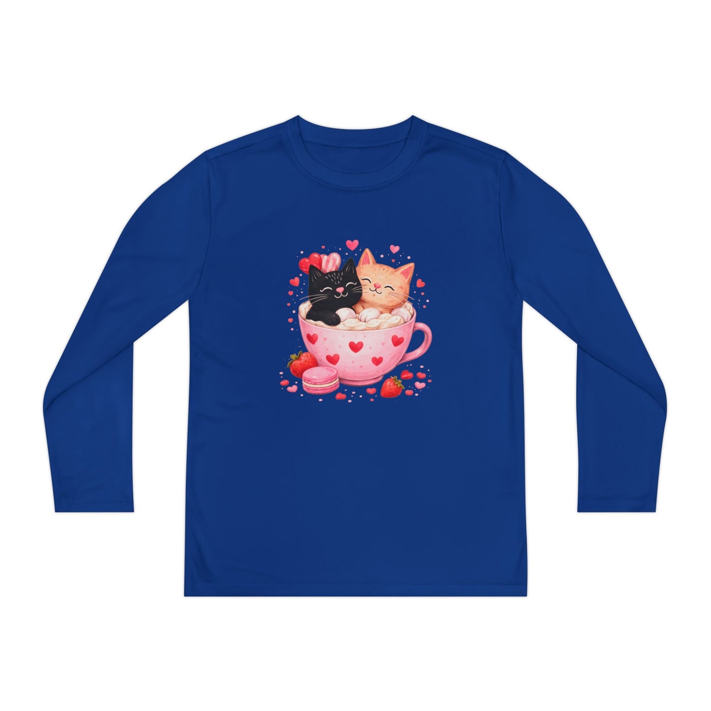 Kids Long Sleeve Tee — Cute Kittens in Heart Teacup Valentine Shirt - FloofChonk