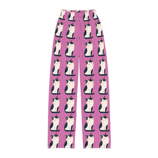 Kids Lounge Pants - Pink Cat Pattern All - Over Print - FloofChonk