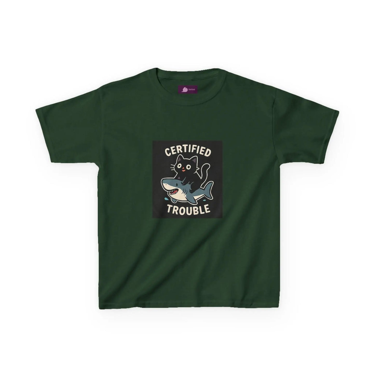 Kids Tee — "Certified Trouble" Shark Graphic - FloofChonk