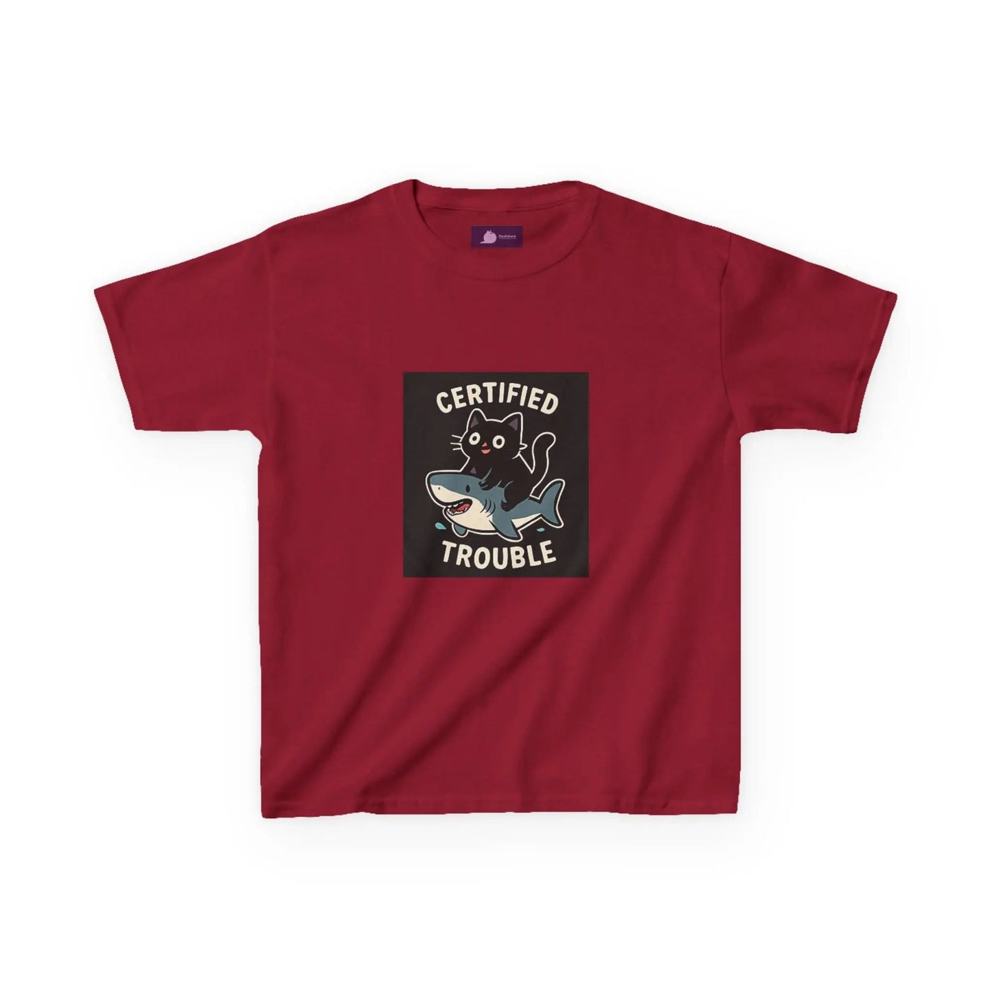 Kids Tee — "Certified Trouble" Shark Graphic - FloofChonk
