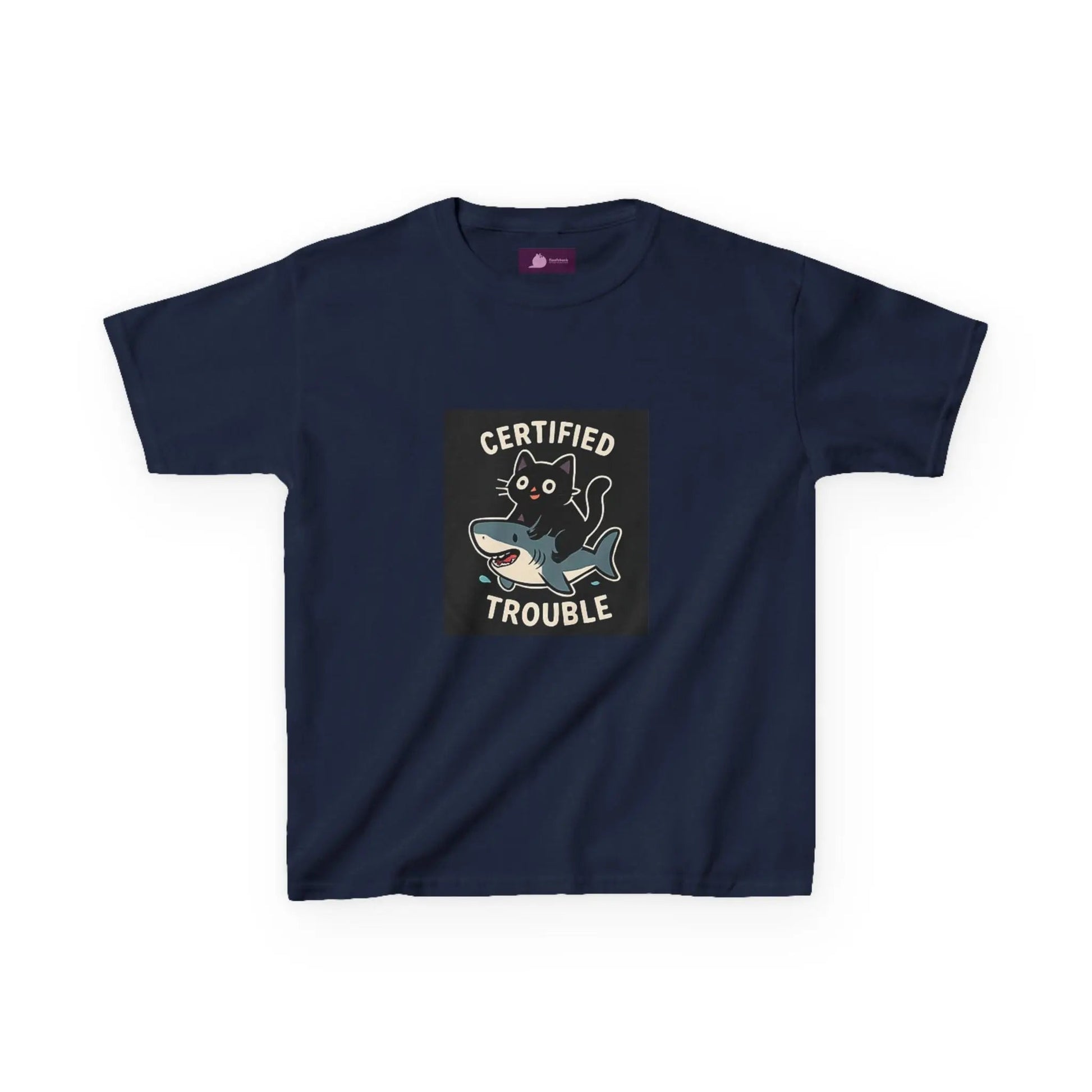 Kids Tee — "Certified Trouble" Shark Graphic - FloofChonk