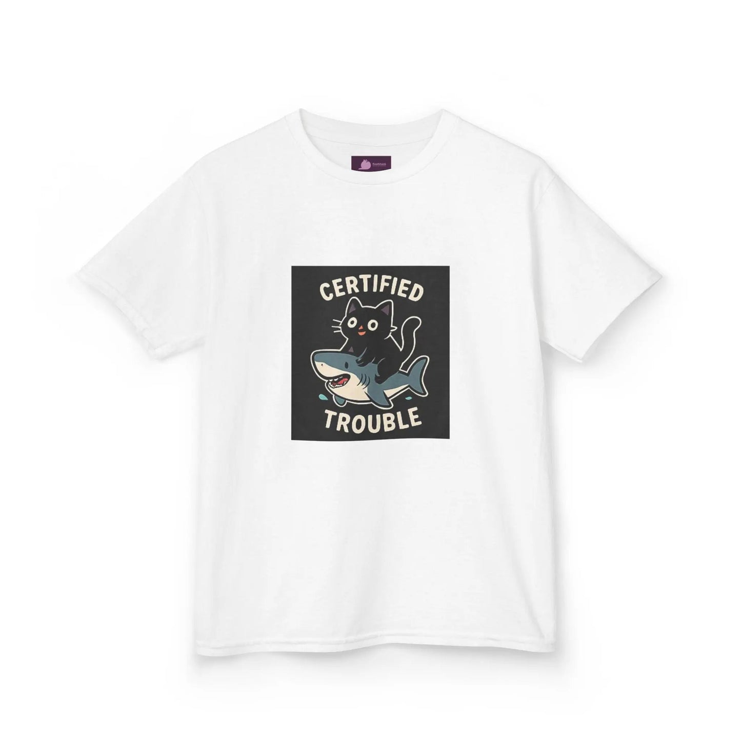 Kids Tee — "Certified Trouble" Shark Graphic - FloofChonk