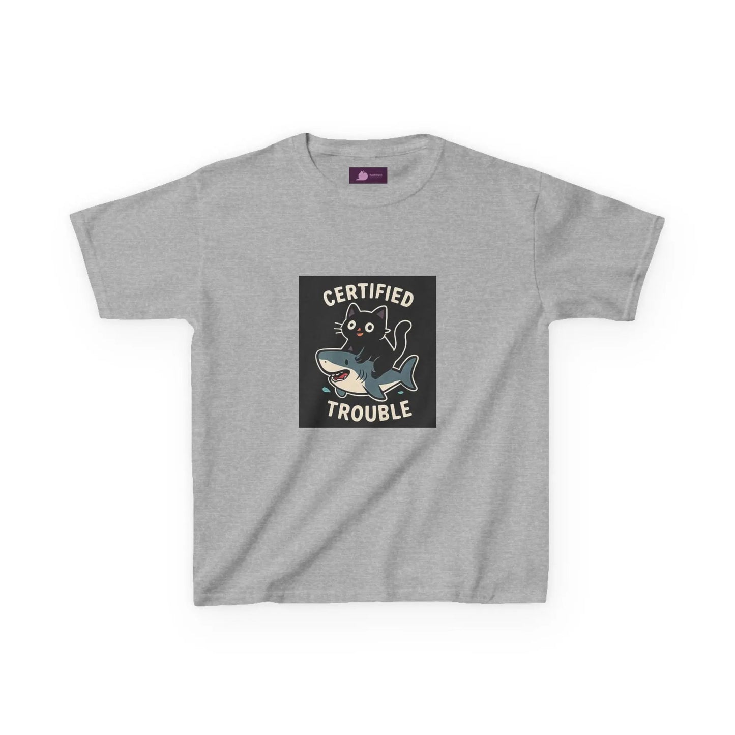 Kids Tee — "Certified Trouble" Shark Graphic - FloofChonk