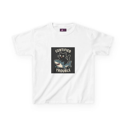 Kids Tee — "Certified Trouble" Shark Graphic - FloofChonk