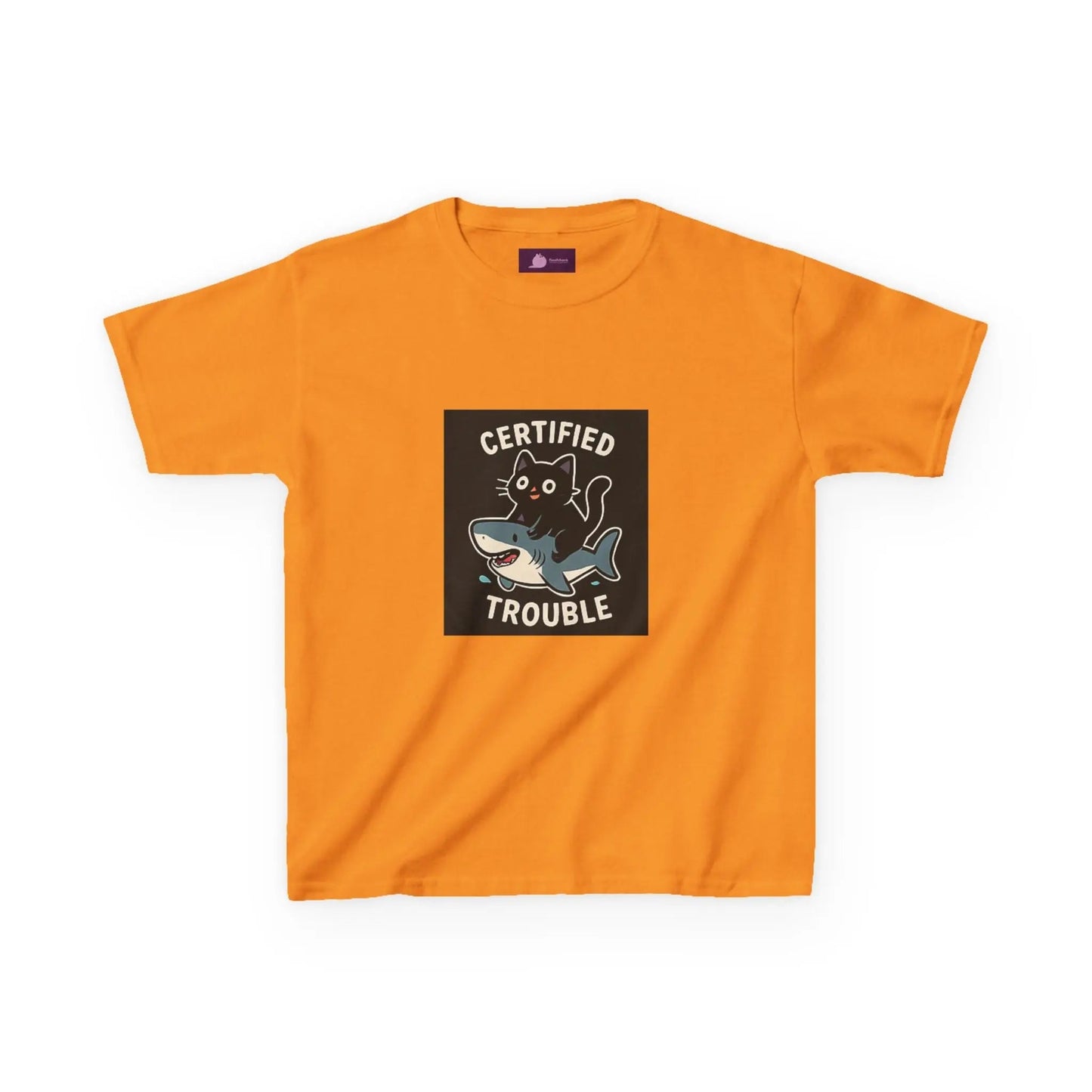 Kids Tee — "Certified Trouble" Shark Graphic - FloofChonk