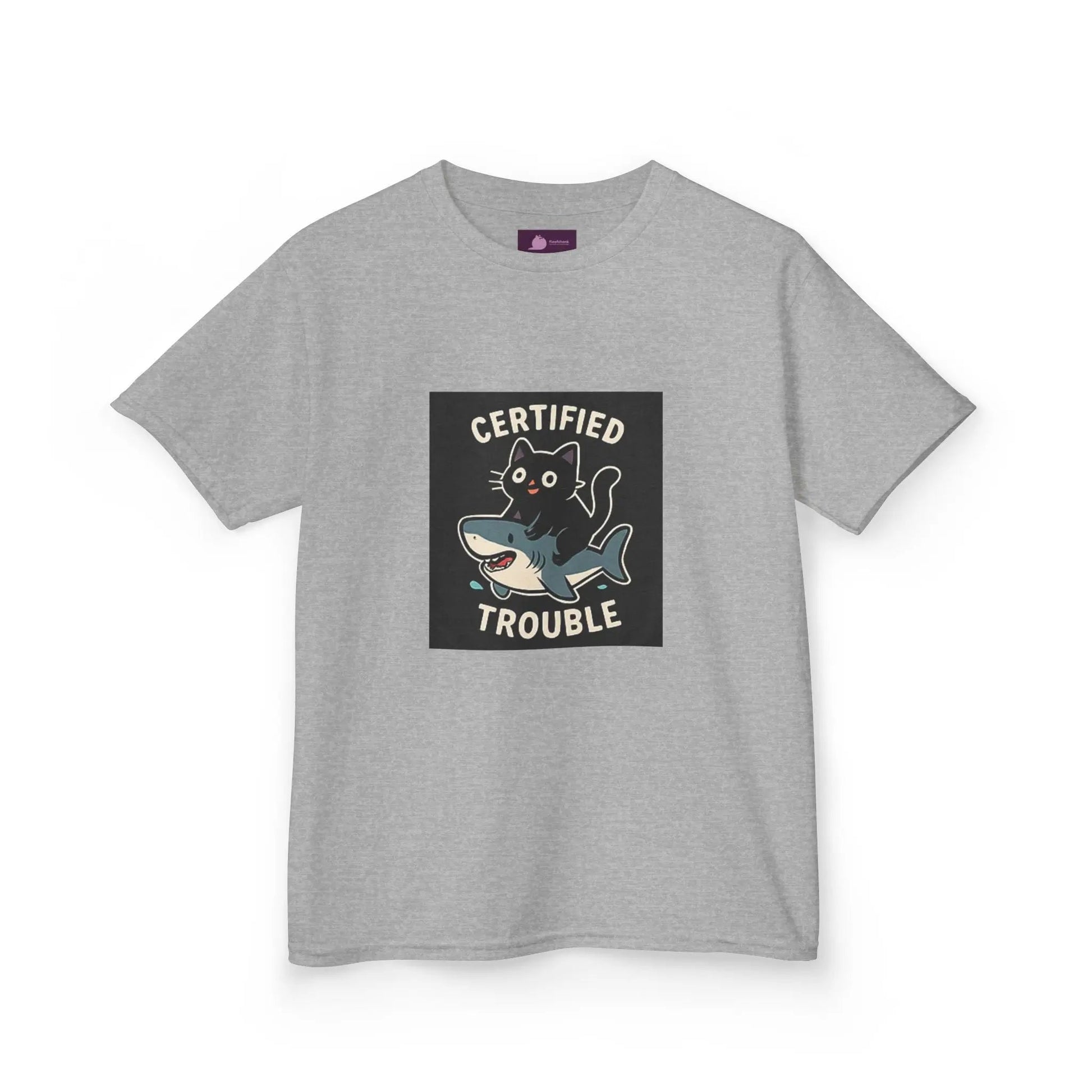 Kids Tee — "Certified Trouble" Shark Graphic - FloofChonk