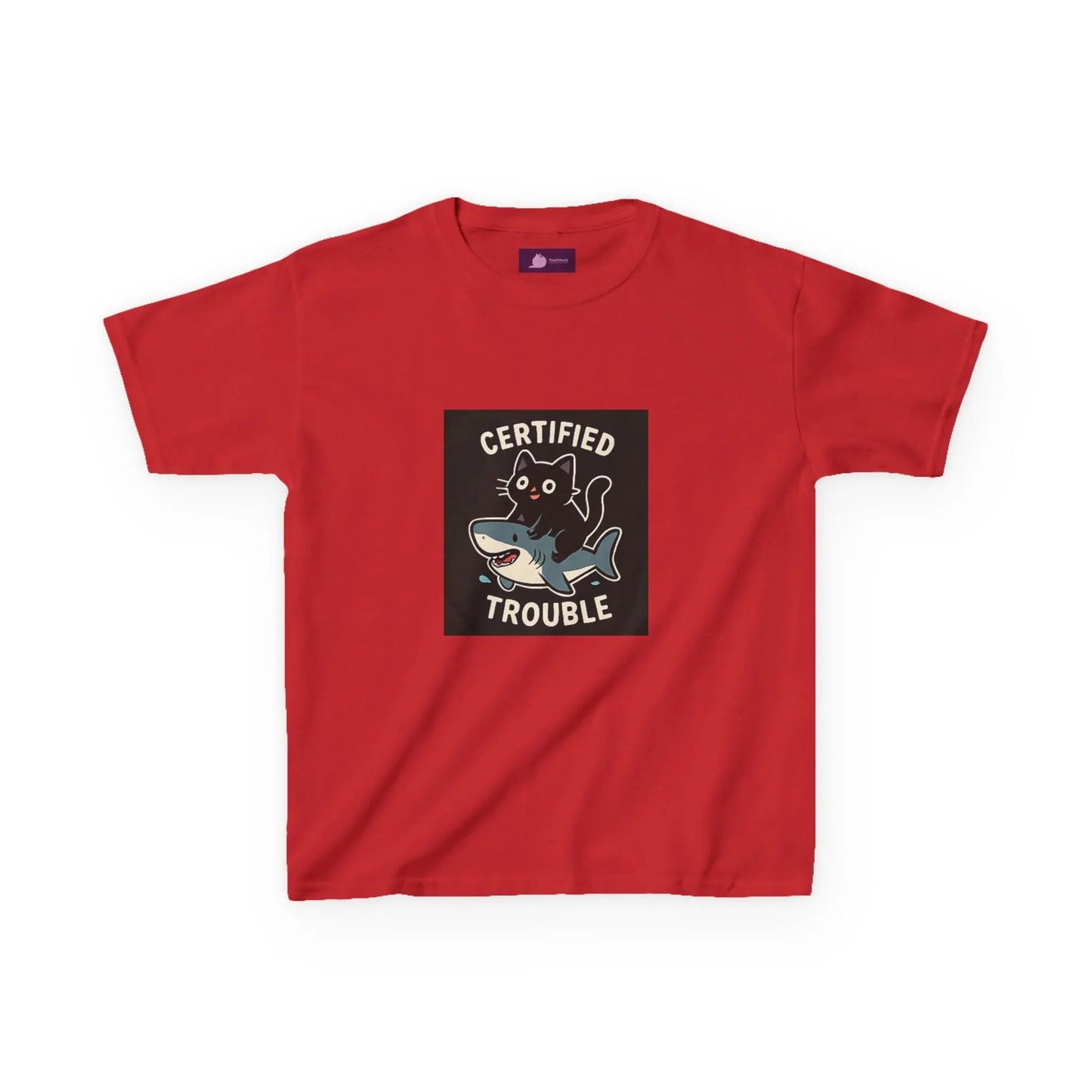 Kids Tee — "Certified Trouble" Shark Graphic - FloofChonk