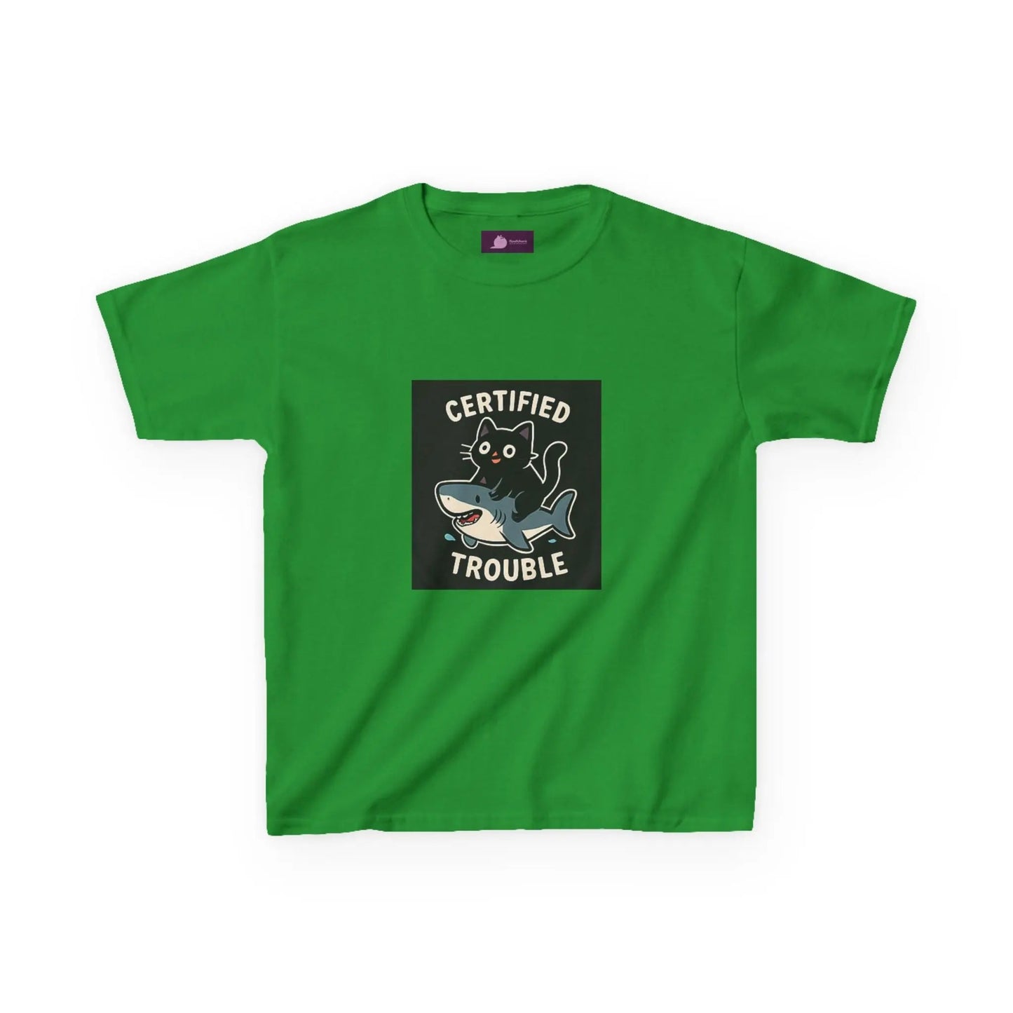 Kids Tee — "Certified Trouble" Shark Graphic - FloofChonk