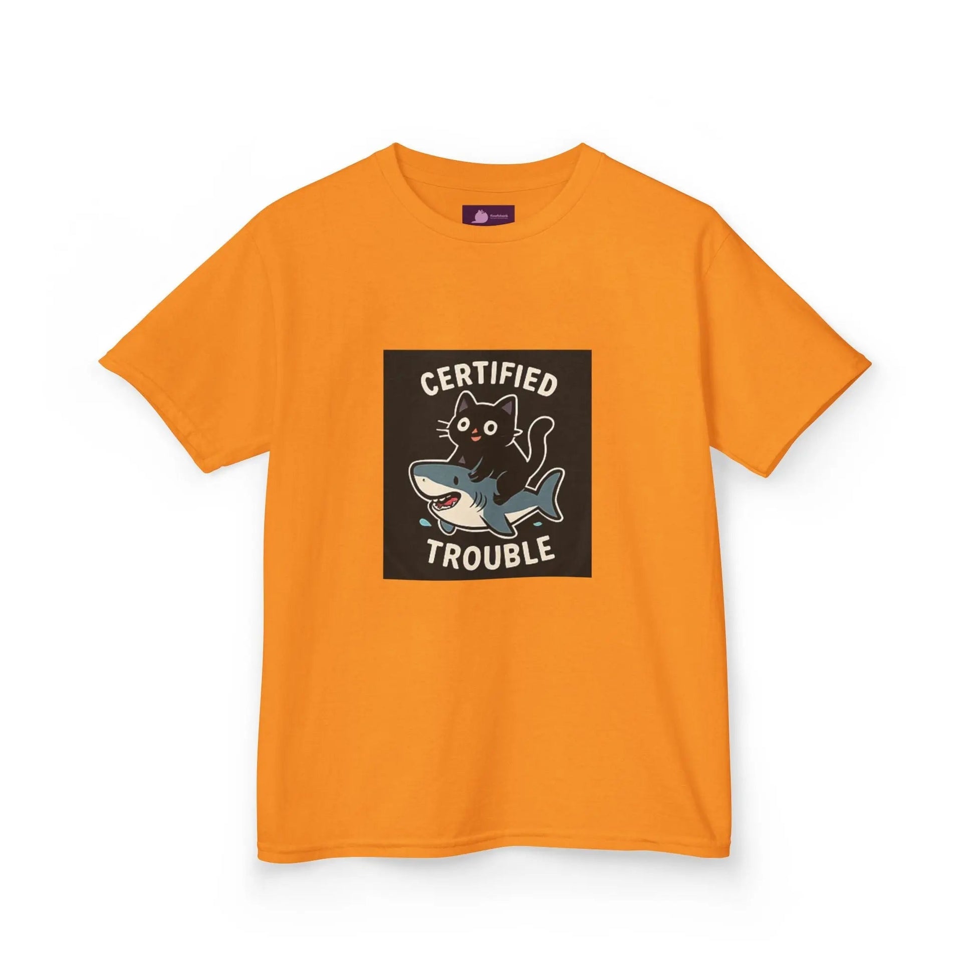 Kids Tee — "Certified Trouble" Shark Graphic - FloofChonk