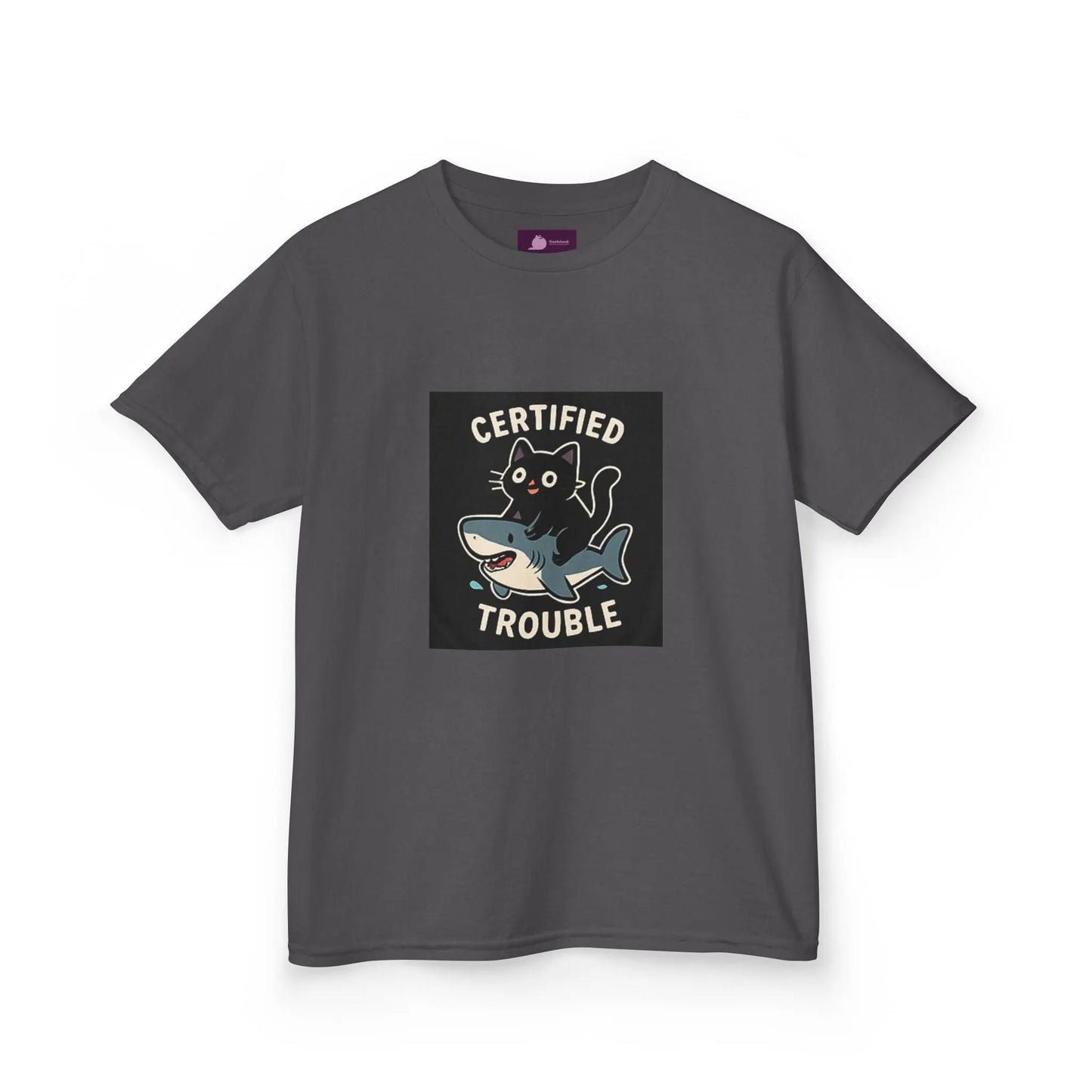 Kids Tee — "Certified Trouble" Shark Graphic - FloofChonk
