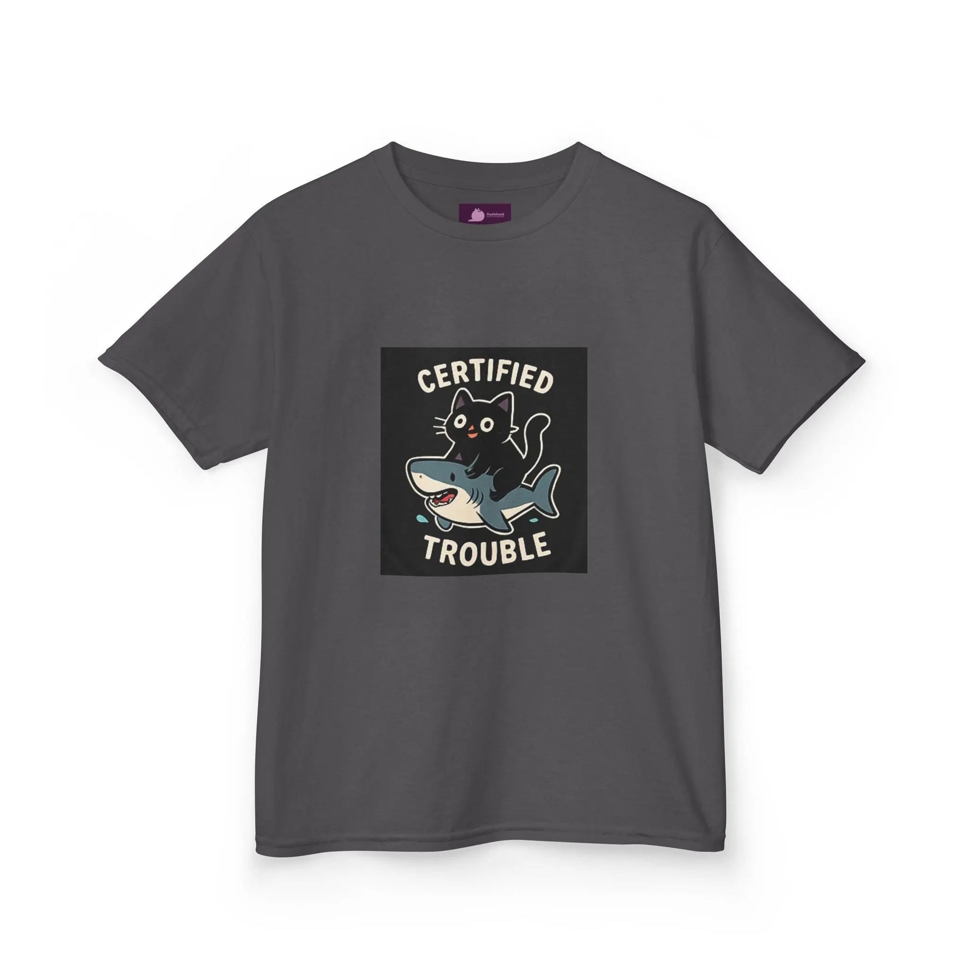 Kids Tee — "Certified Trouble" Shark Graphic - FloofChonk