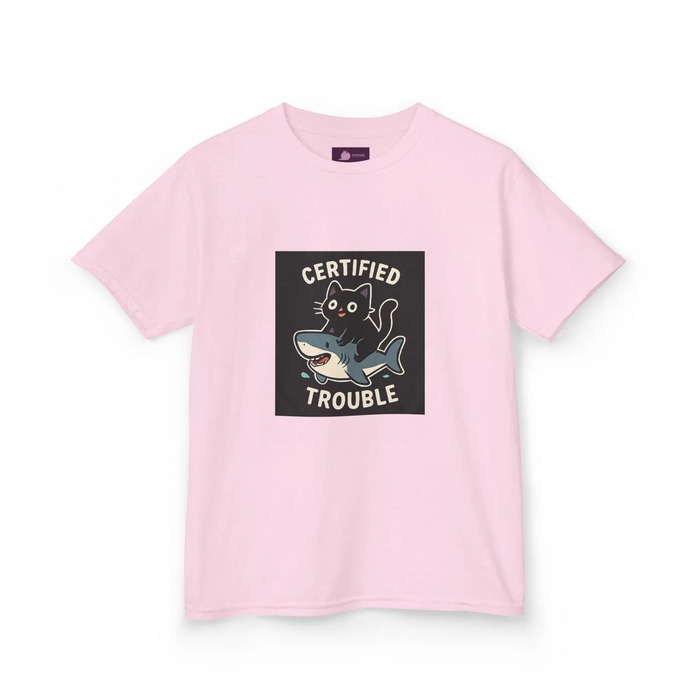 Kids Tee — "Certified Trouble" Shark Graphic - FloofChonk