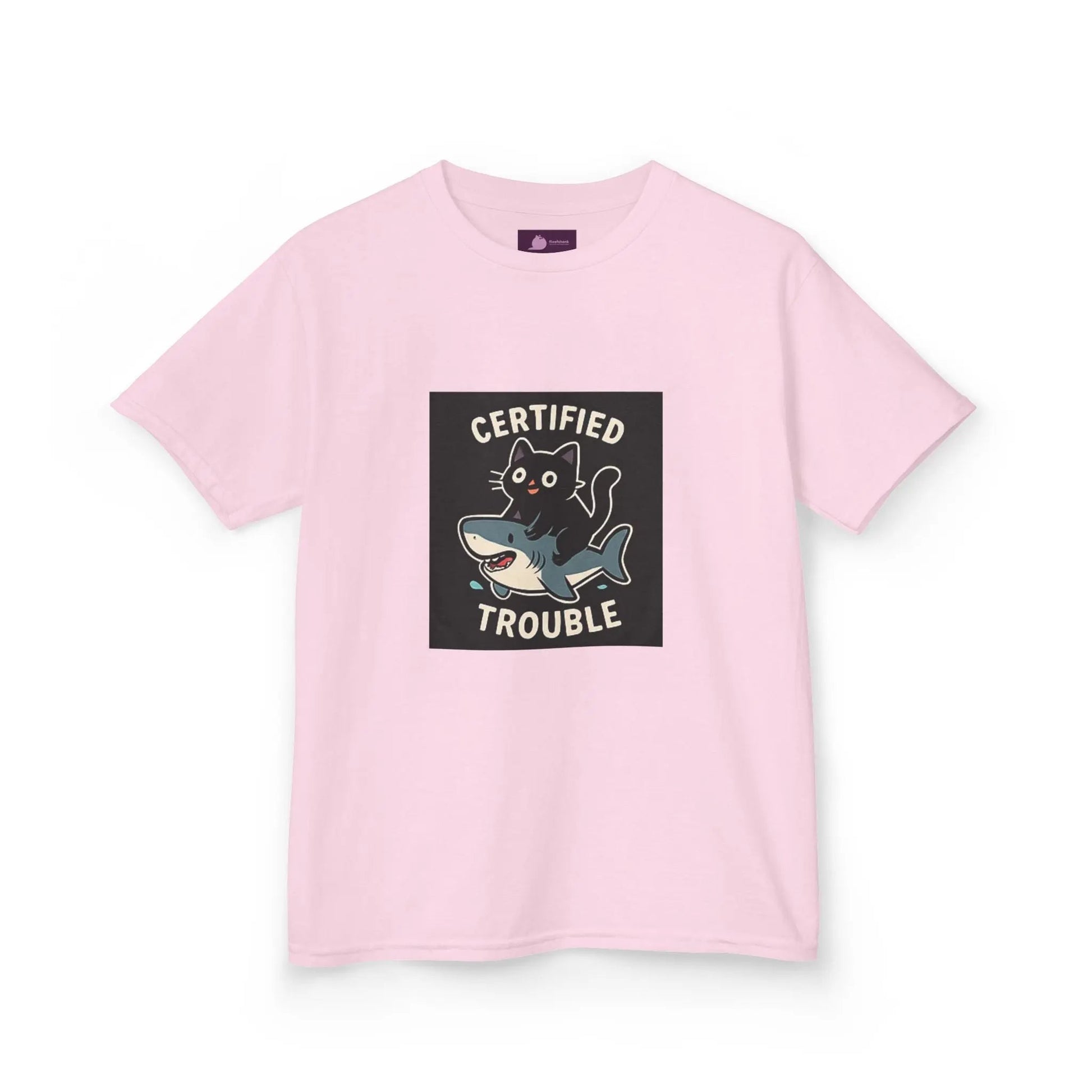 Kids Tee — "Certified Trouble" Shark Graphic - FloofChonk