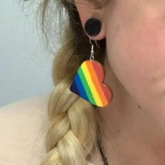 Leather Colorful Striped Heart Earrings - FloofChonk