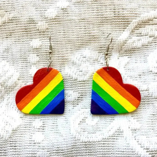 Leather Colorful Striped Heart Earrings - FloofChonk