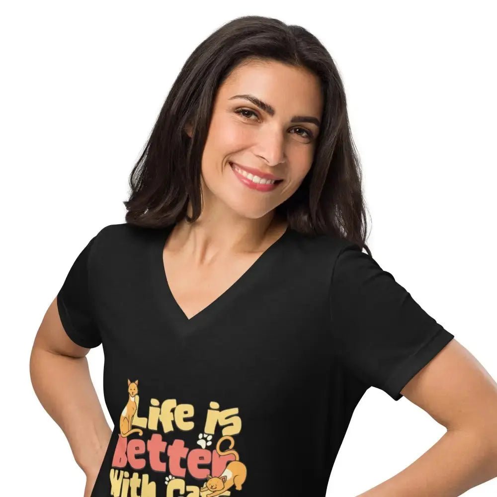 Life is Better with Cats relaxed v - neck tee - FloofChonk